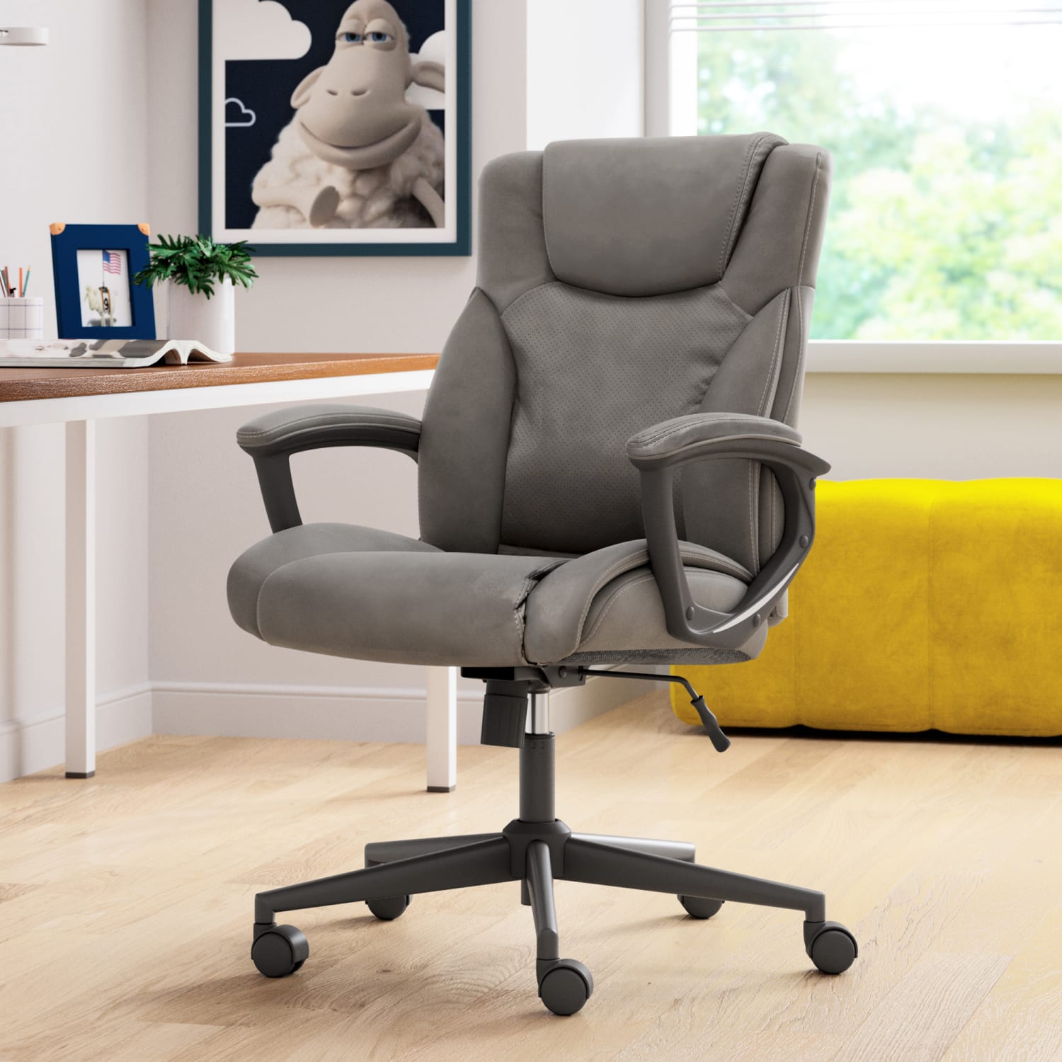 Serta Connor High-Back Office Chair, Bonded Leather, Gray