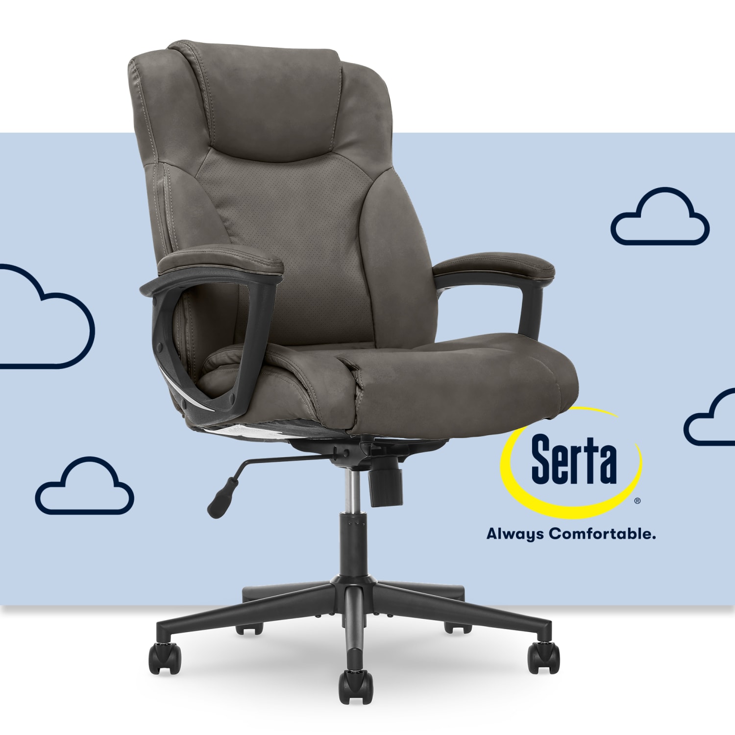 Serta Connor HighBack Office Chair Bonded Leather Gray PopularChairscom Serta Connor High Back Office Chair Bonded Leather Gray PopularChairscom