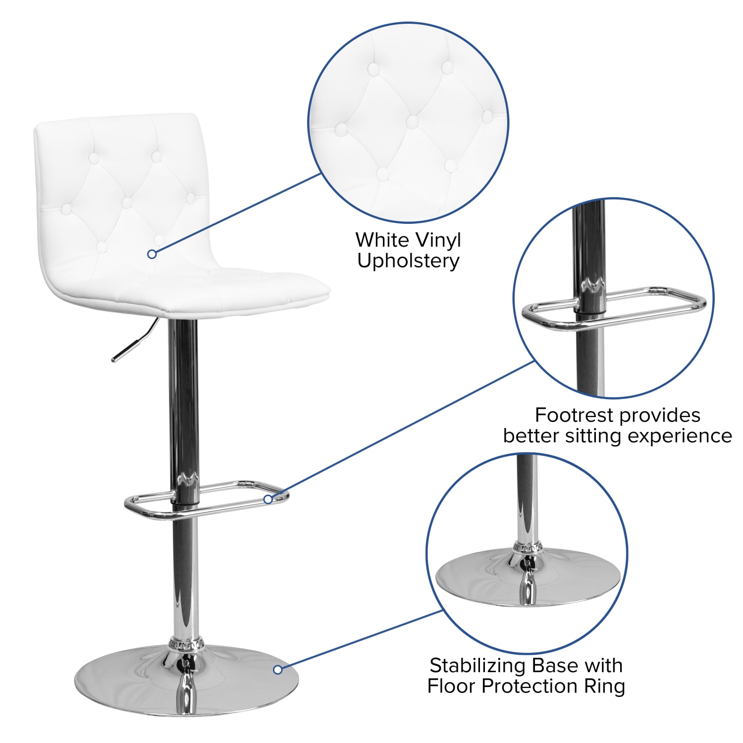Flash Furniture Contemporary Button Tufted Vinyl AdjustableH Bar Stool With Back Gray CH112080WH PopularChairscom