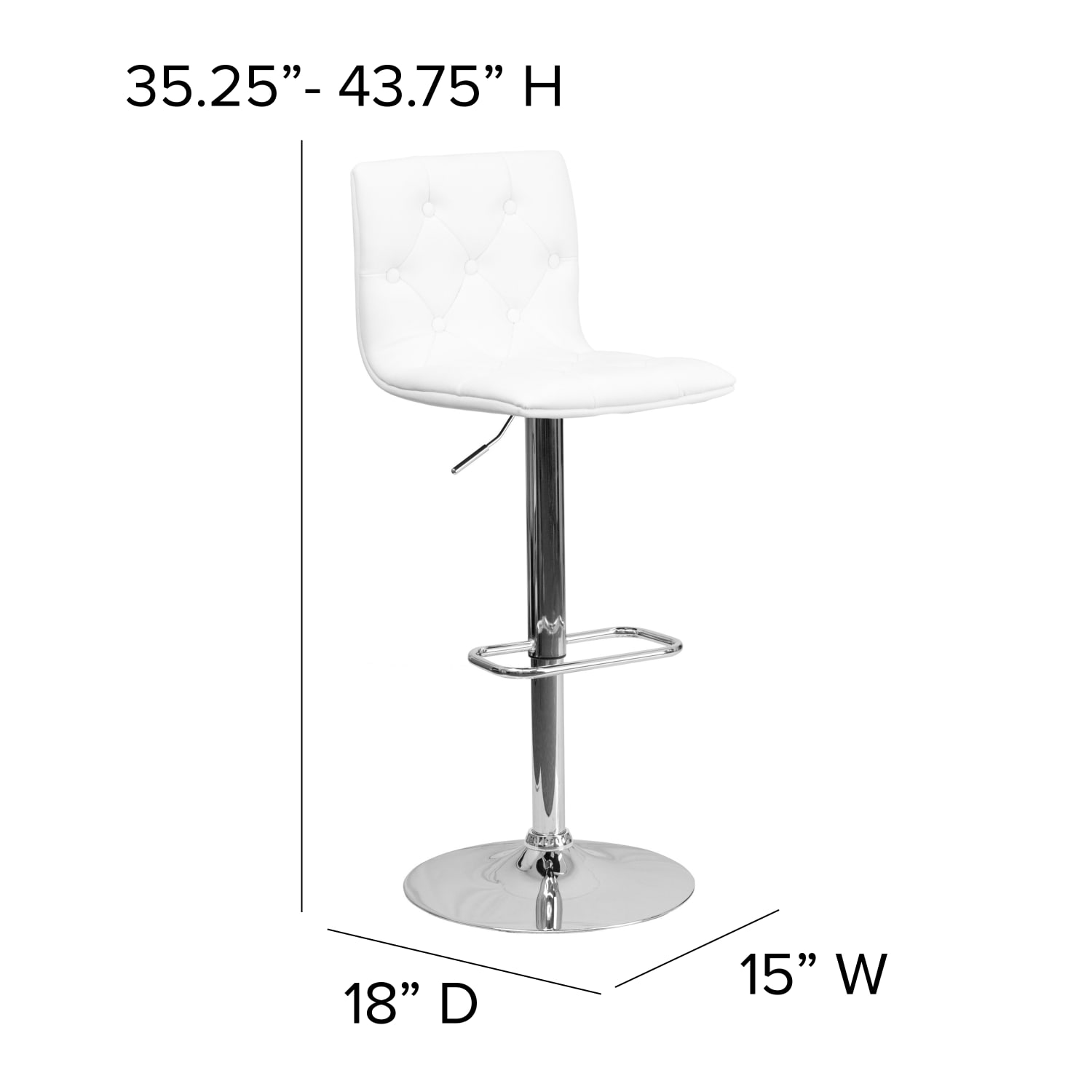 Flash Furniture Contemporary Button Tufted Vinyl AdjustableH Bar Stool With Back Gray CH112080WH PopularChairscom