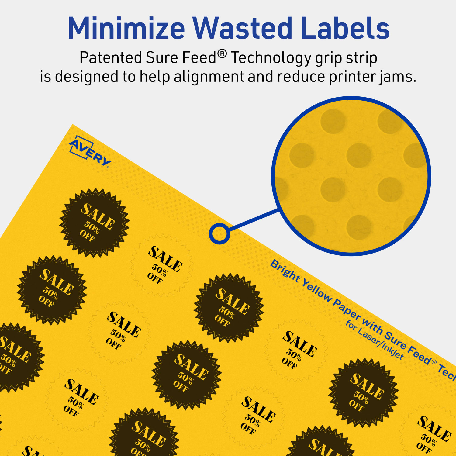 Avery Print-To-The-Edge Labels With Sure Feed Technology, 94606-BYP80, Starburst, 1in, Matte Bright Yellow, Pack of 3840 - Image 5