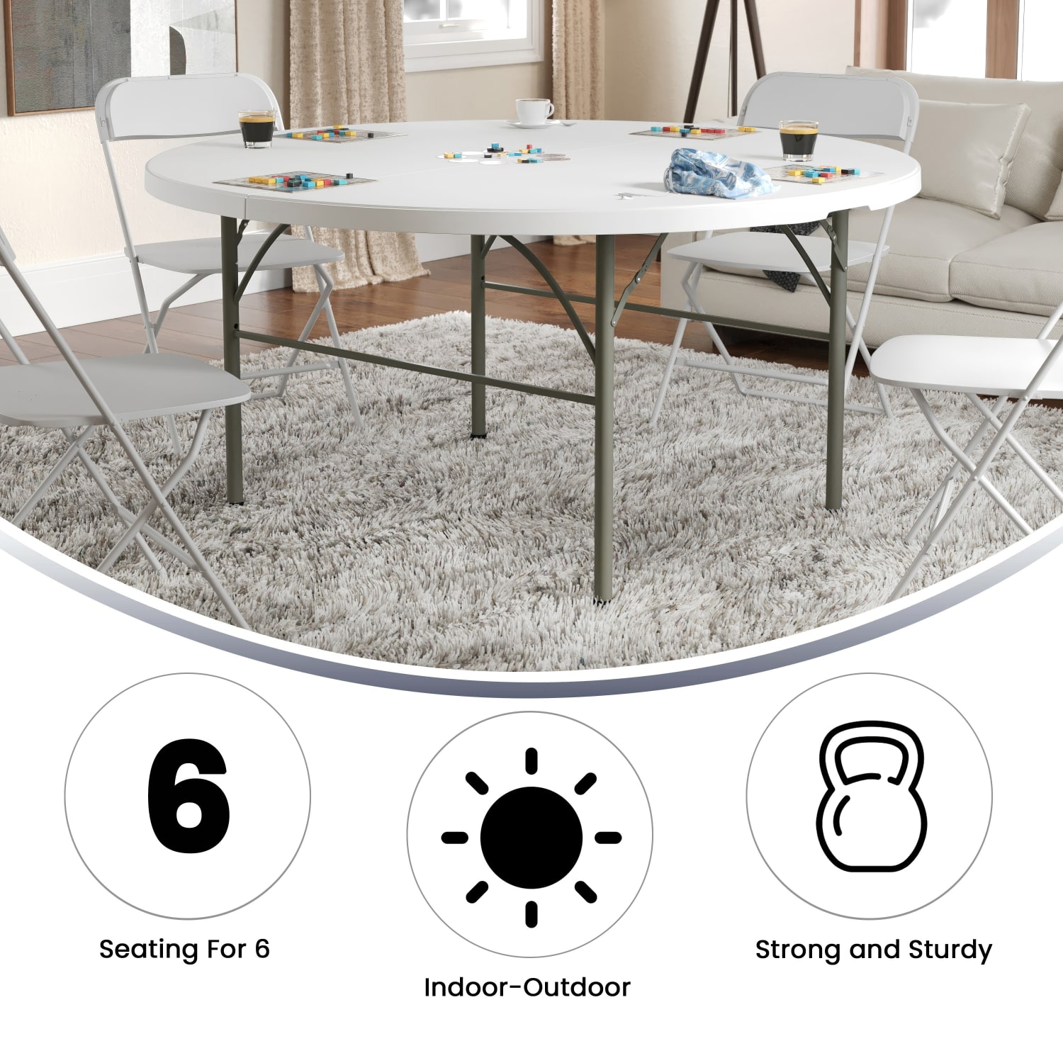 Flash Furniture Round Bi-Fold Plastic Banquet And Event Folding Table, 29-1/2inH x 60-1/2inW x 60-1/2inD, Granite White - Image 5