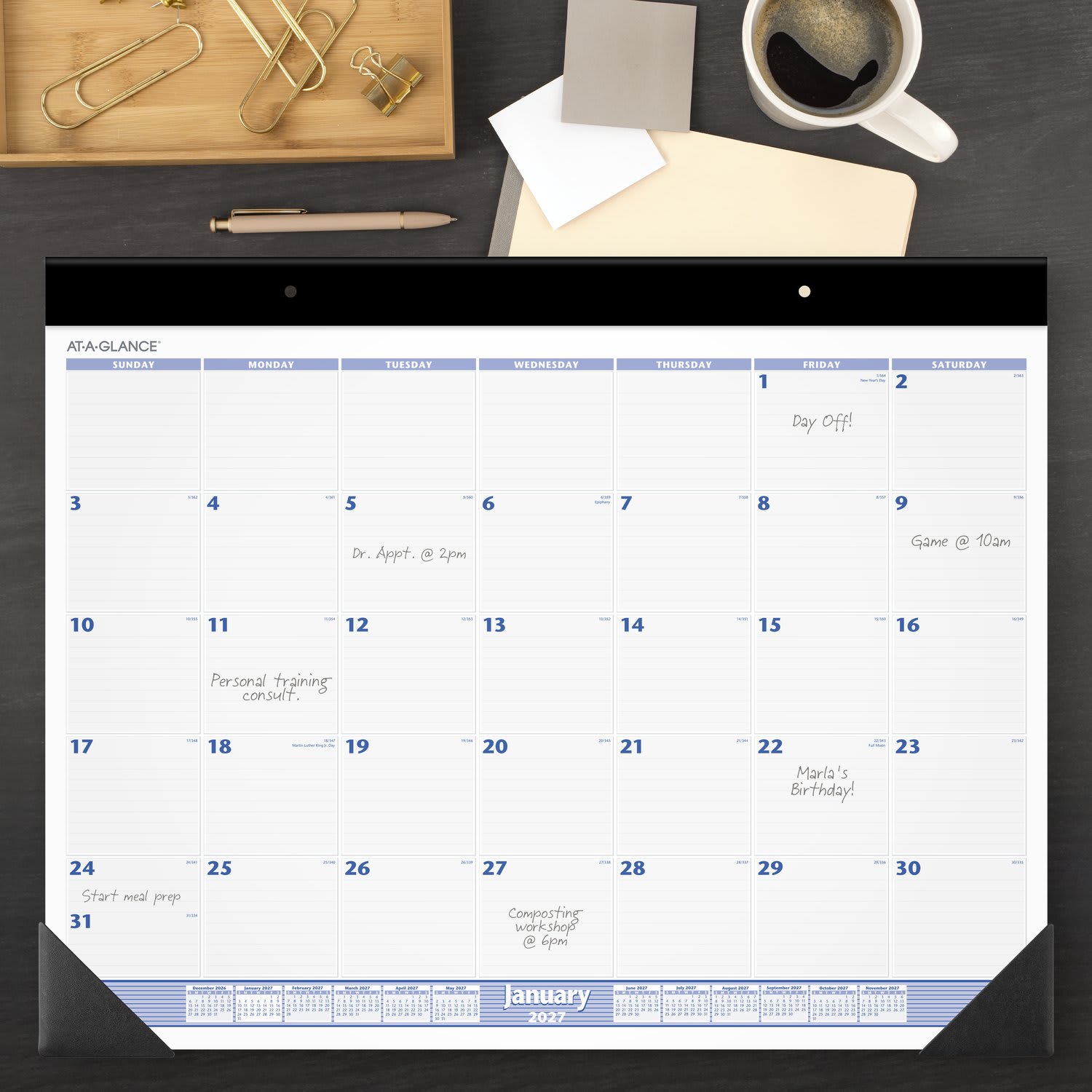 AT-A-GLANCE 2027 Monthly Desk Pad Calendar, Blue and Gray, Large, 24in x 19in - Image 3