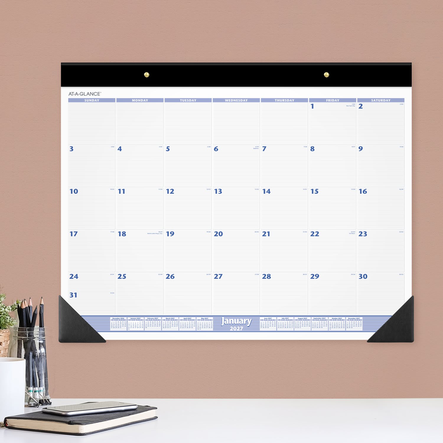 AT-A-GLANCE 2027 Monthly Desk Pad Calendar, Blue and Gray, Large, 24in x 19in - Image 5
