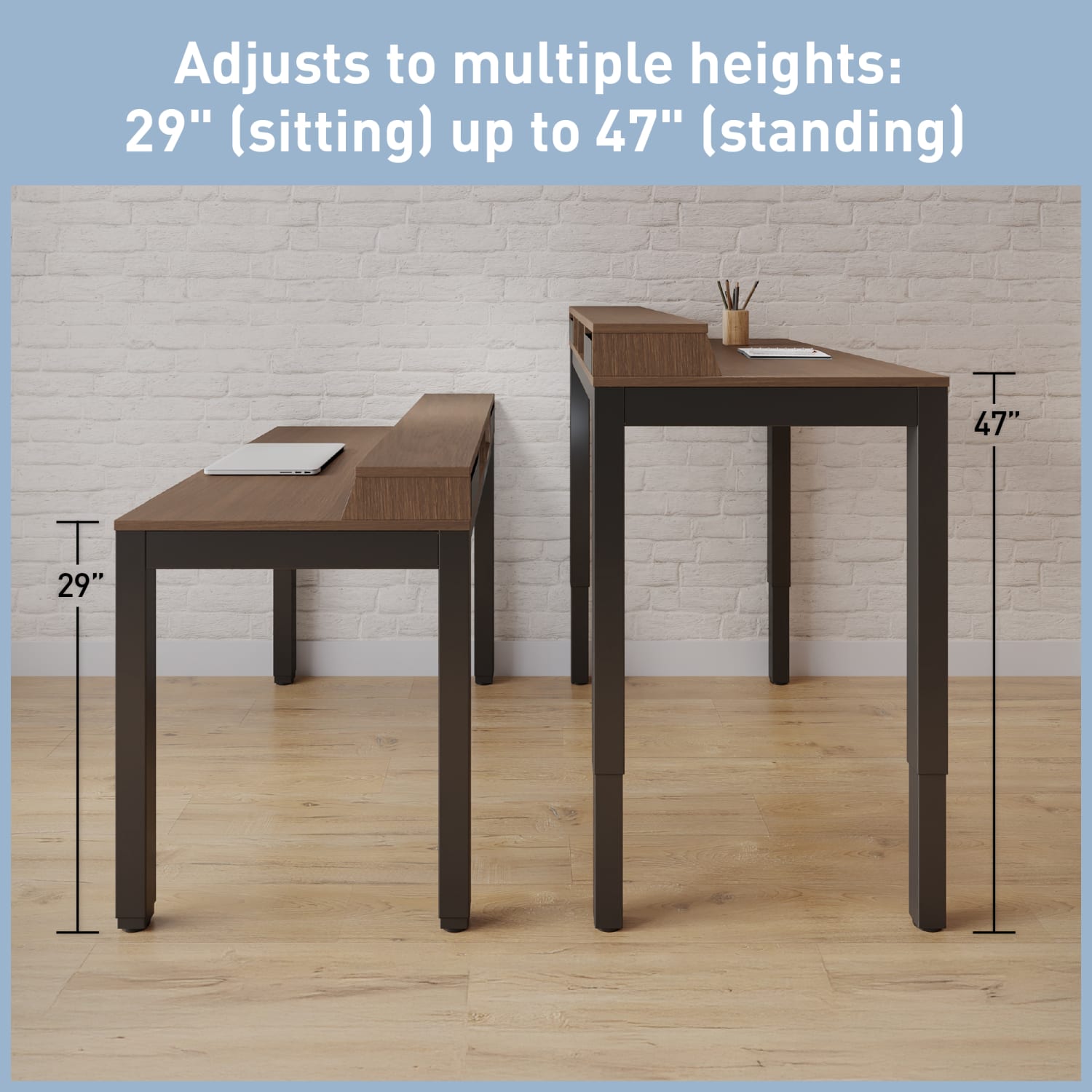 Realspace Bellano 48inW 4-Leg Electric Height-Adjustable Standing Desk with Hutch, Walnut/Black, BIFMA Compliant - Image 3