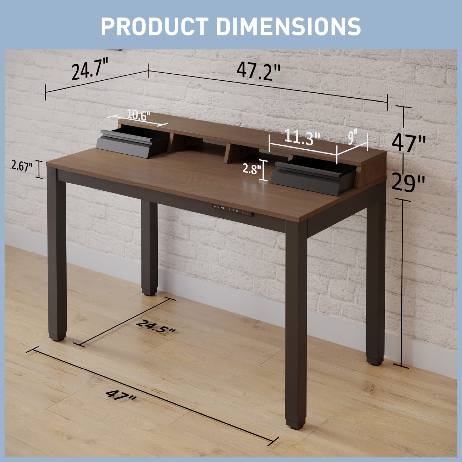 Realspace Bellano 48inW 4-Leg Electric Height-Adjustable Standing Desk with Hutch, Walnut/Black, BIFMA Compliant - Image 4