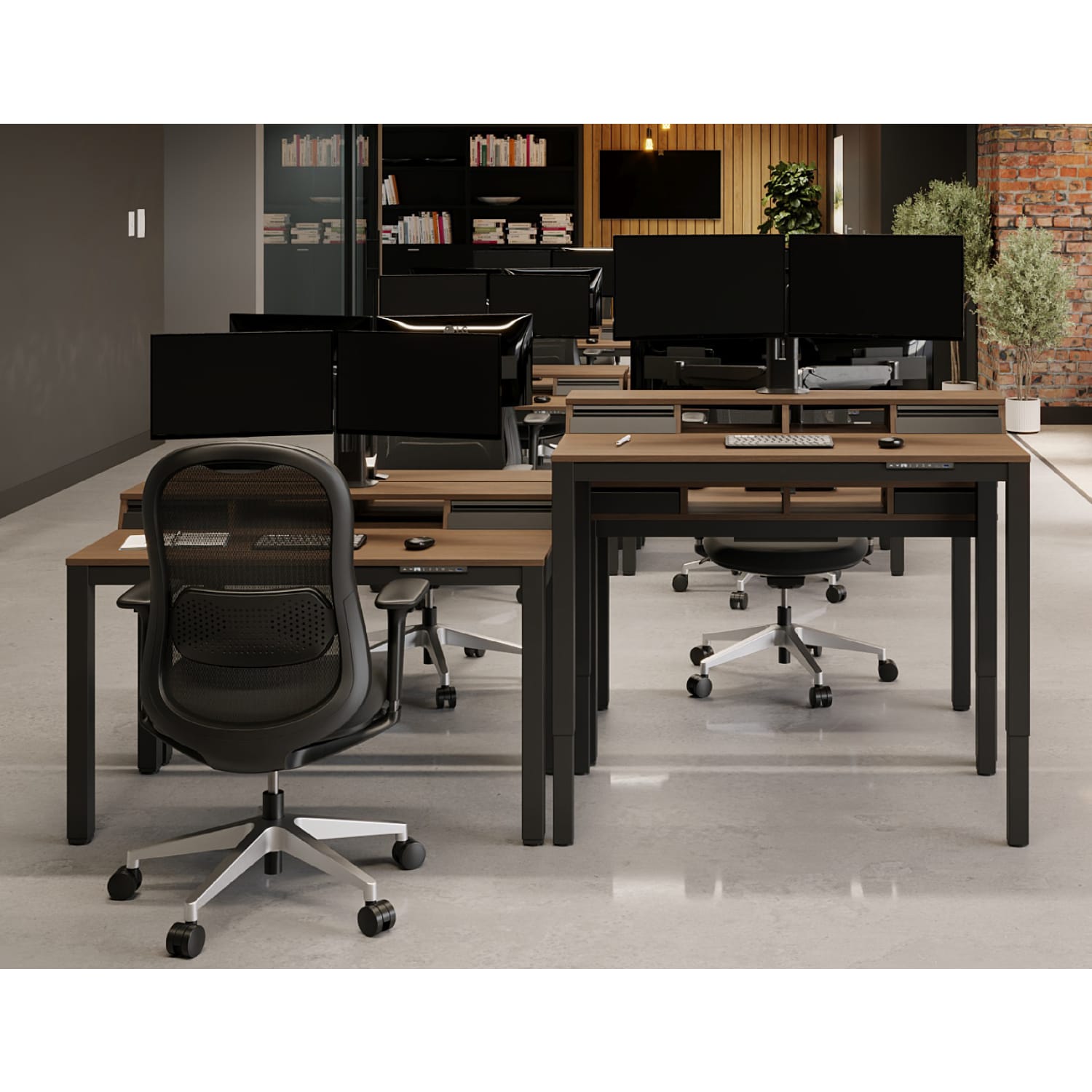 Realspace Bellano 48inW 4-Leg Electric Height-Adjustable Standing Desk with Hutch, Walnut/Black, BIFMA Compliant - Image 6