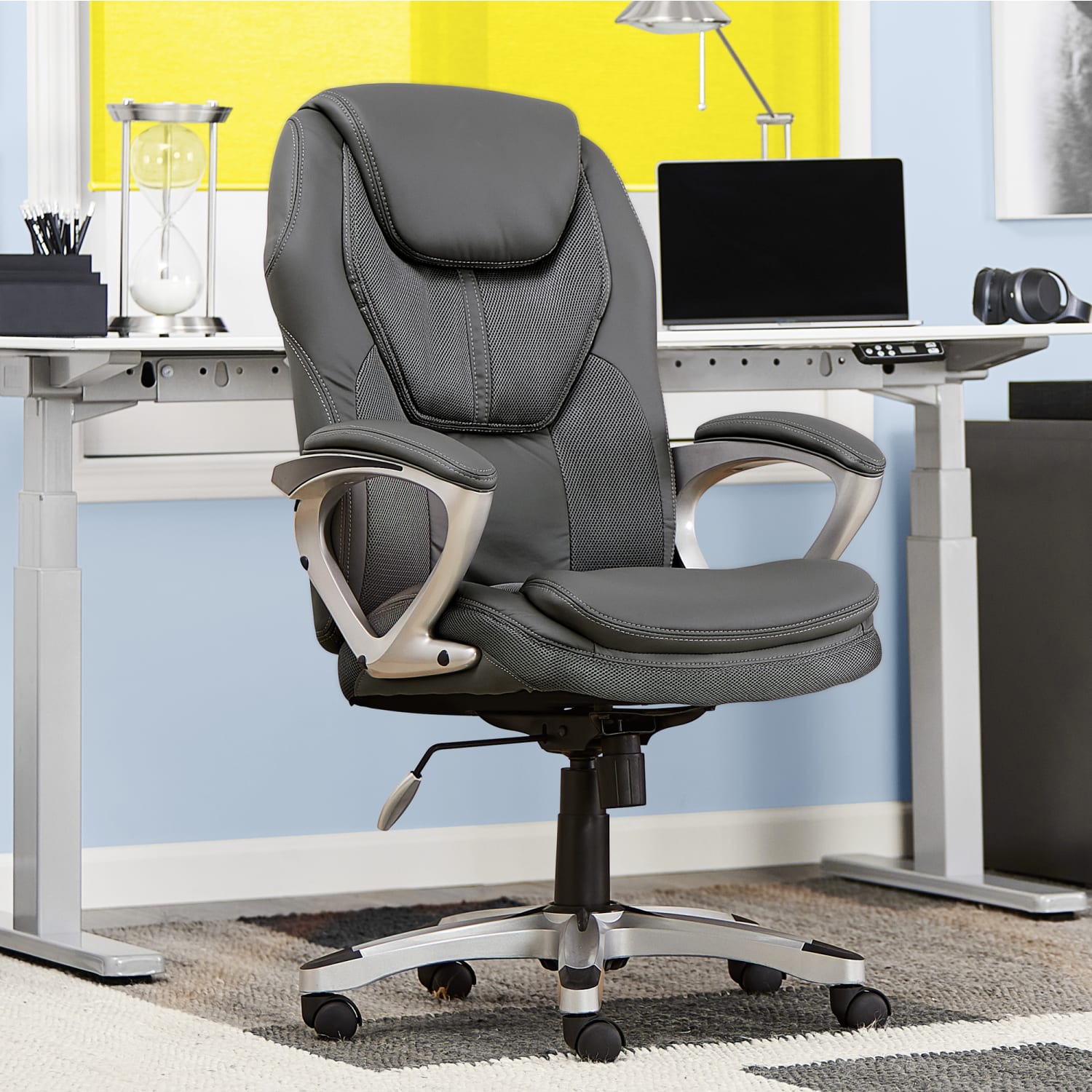 Serta Amplify Bonded Leather/Mesh High-Back Office Chair, Gray/Silver