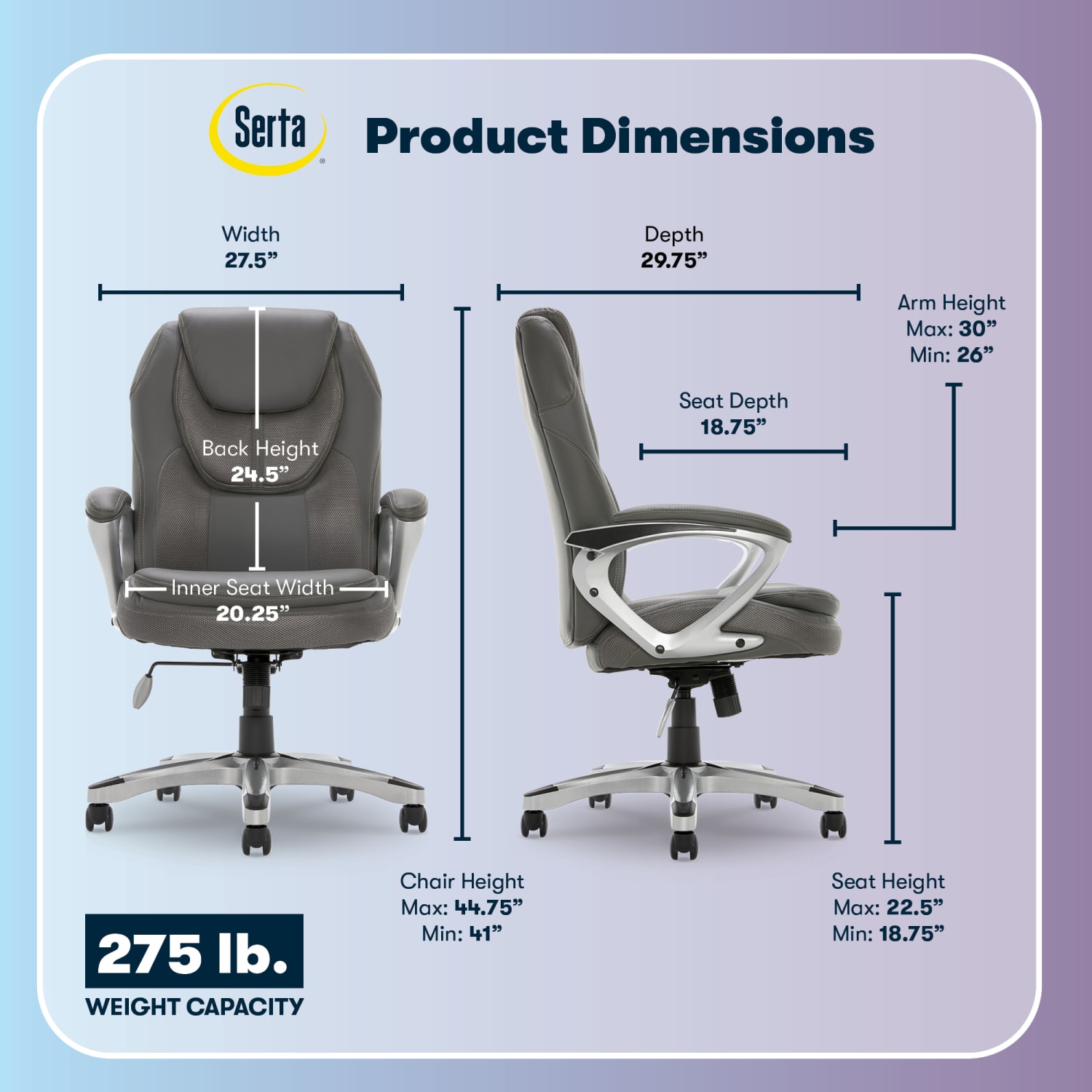Serta Amplify Bonded LeatherMesh HighBack Office Chair GraySilver PopularChairscom Serta Amplify Bonded LeatherMesh High Back Office Chair GraySilver PopularChairscom