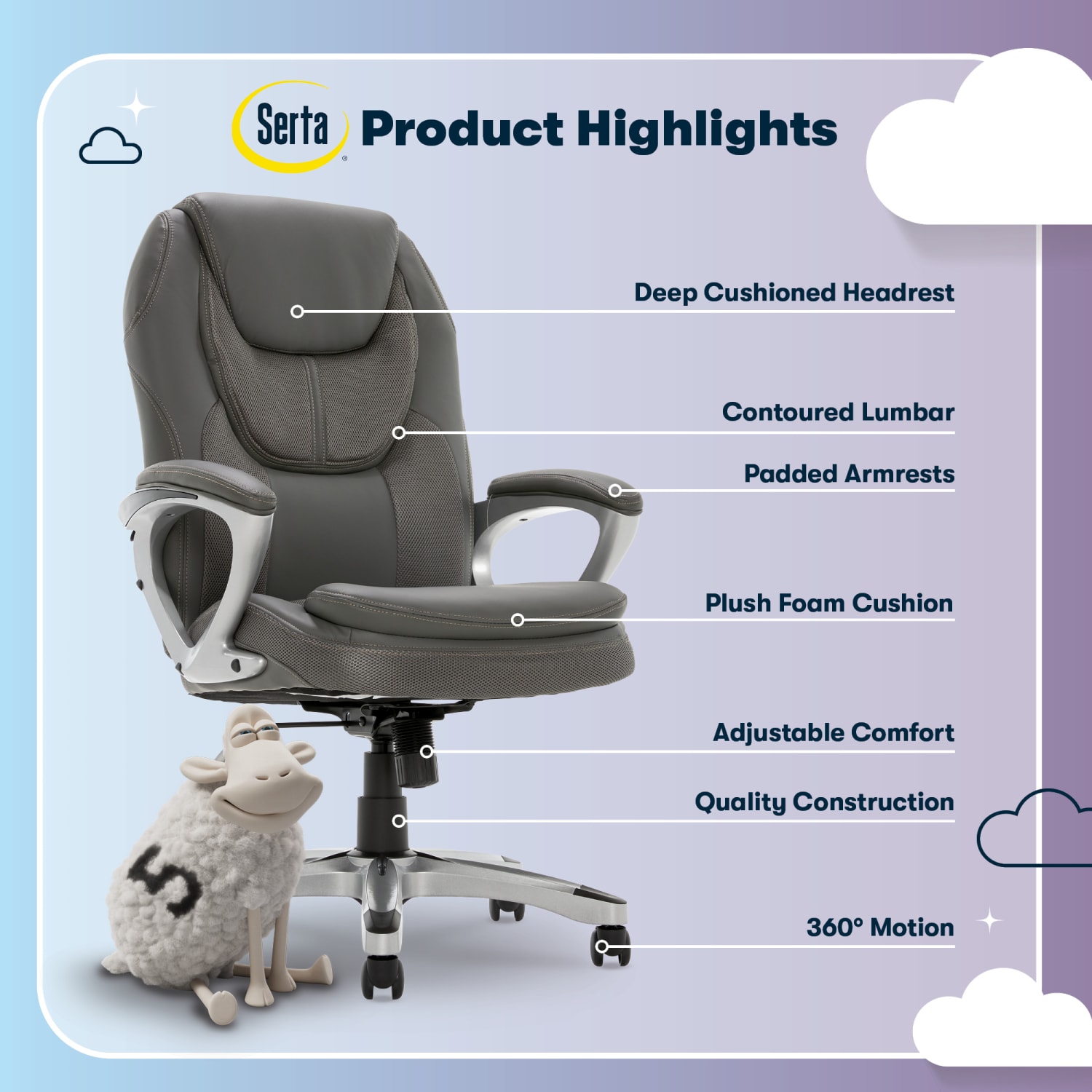 Serta Amplify Bonded LeatherMesh HighBack Office Chair GraySilver PopularChairscom Serta Amplify Bonded LeatherMesh High Back Office Chair GraySilver PopularChairscom