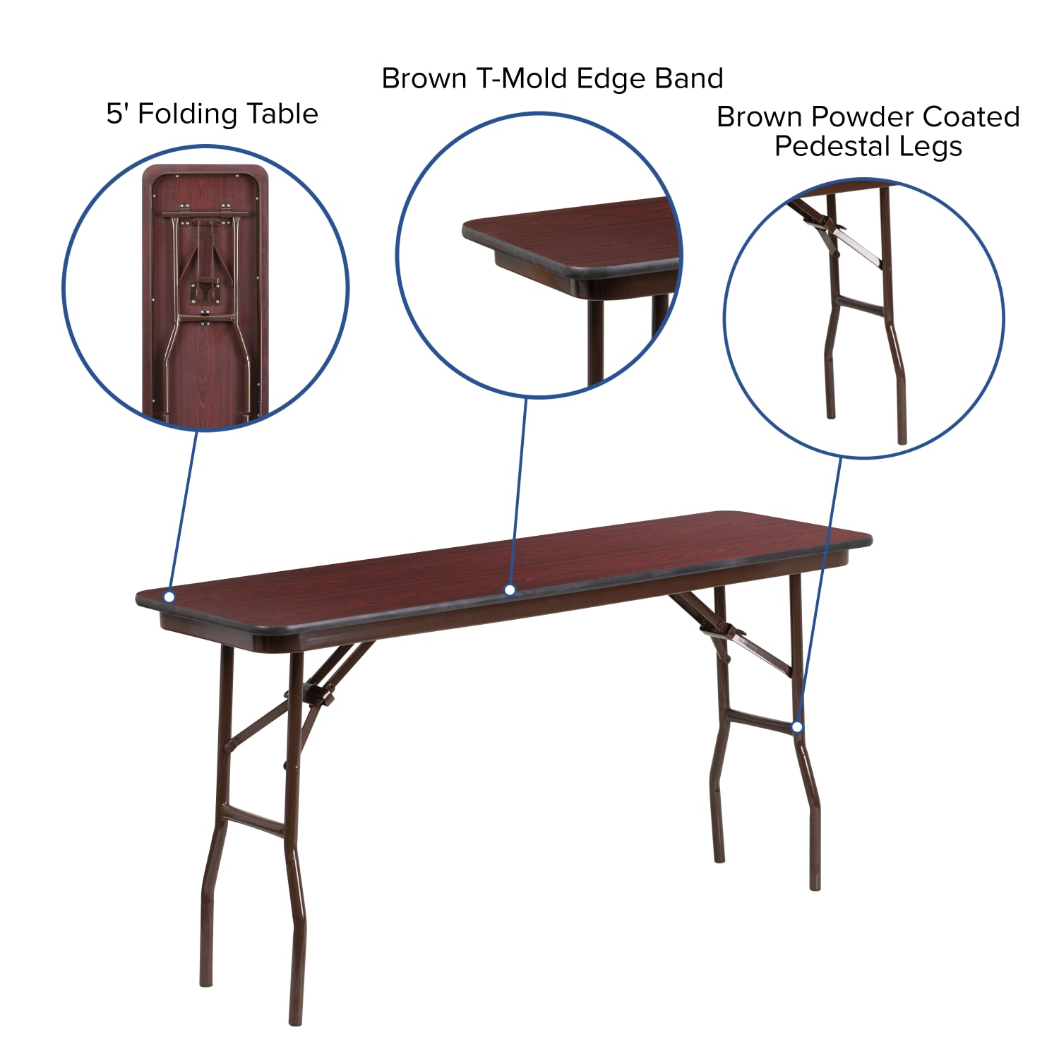 Flash Furniture Folding Training Table, 30inH x 18inW x 60inD, Mahogany - Image 6