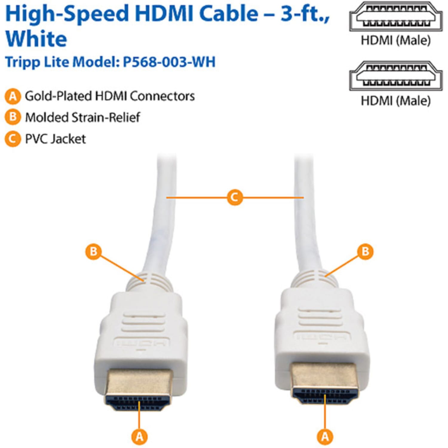 Tripp Lite 3ft High Speed HDMI Cable, Digital Video with Audio, White - Image 3