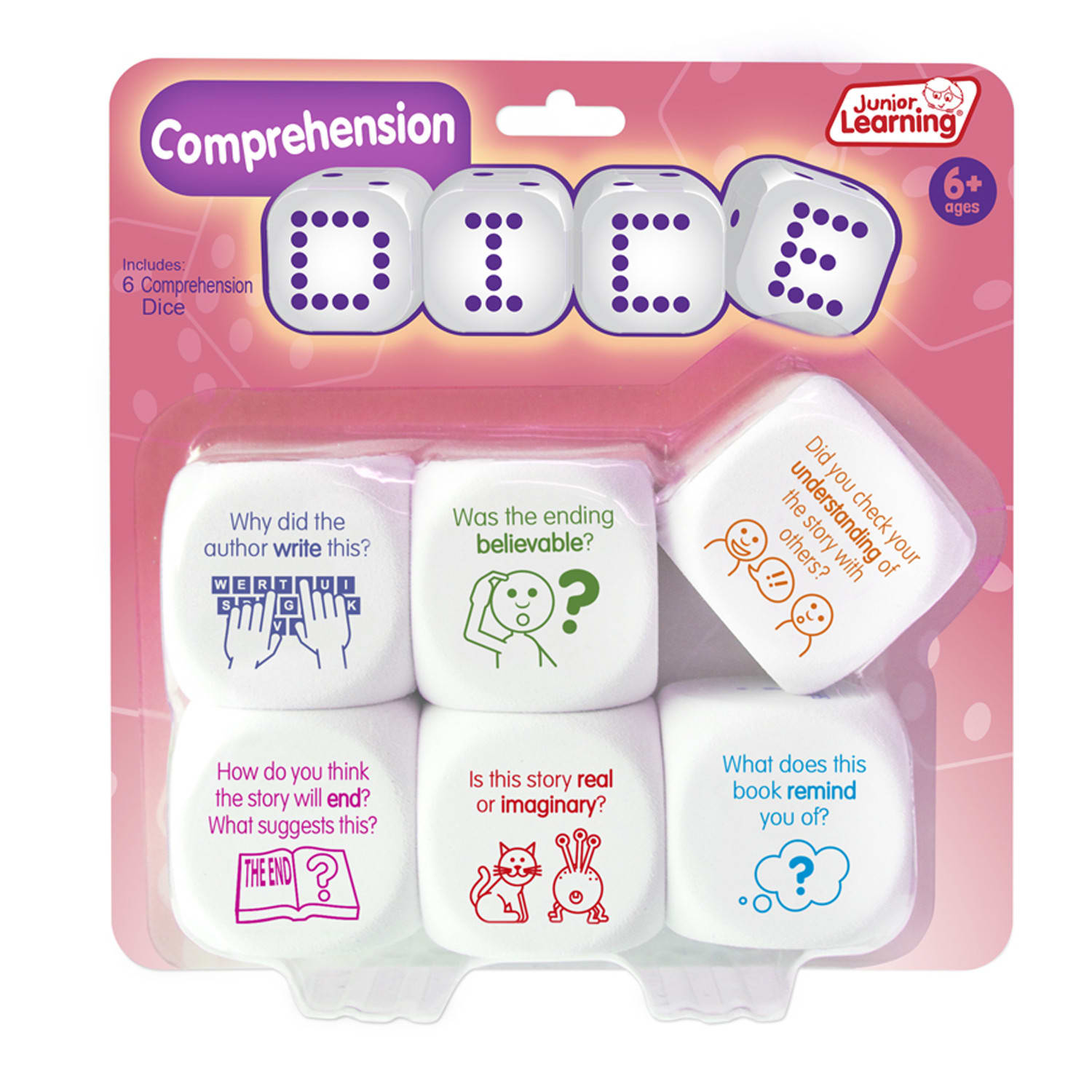Junior Learning Comprehension Dice, 1-5/8in, Set Of 6