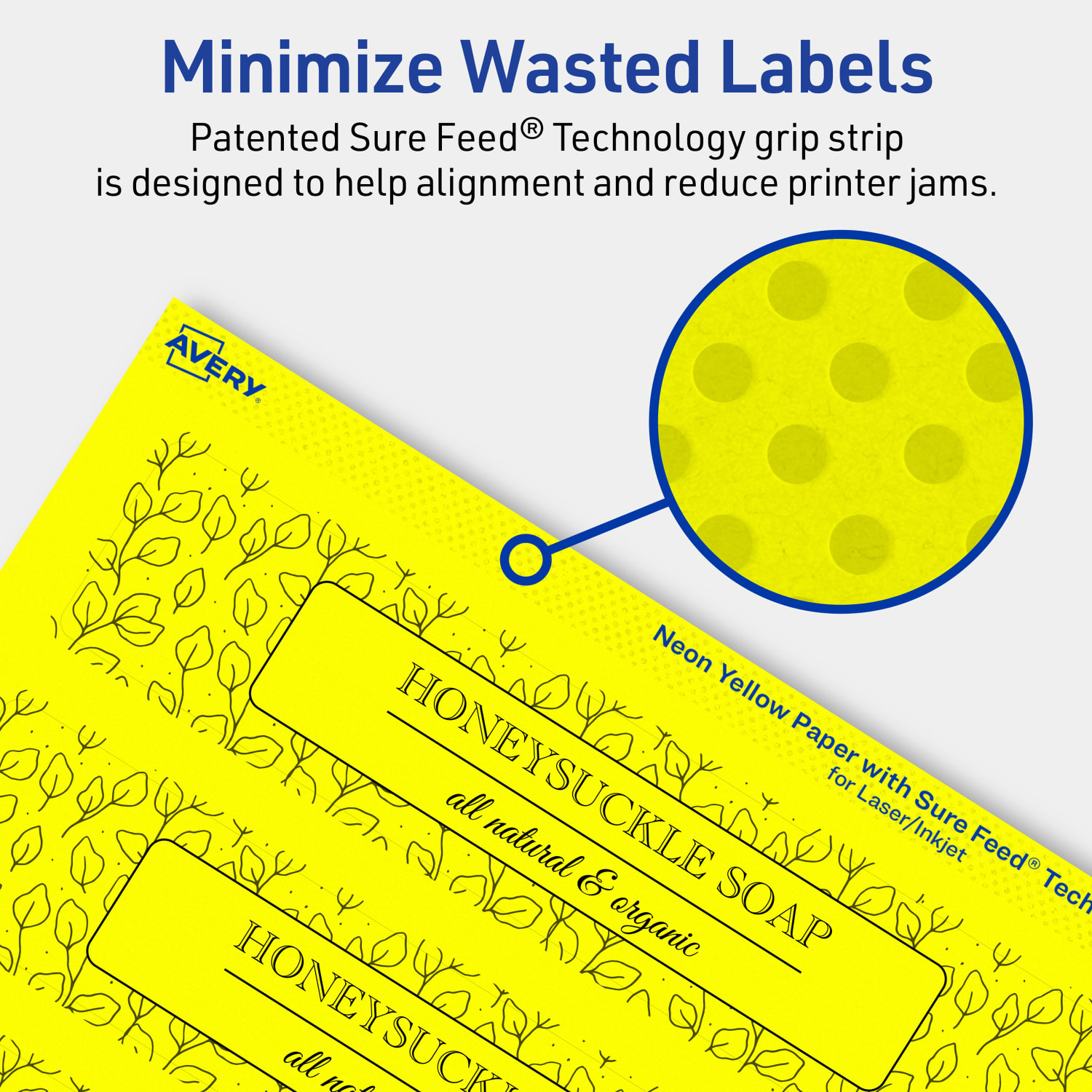 Avery Print-To-The-Edge Labels With Sure Feed Technology, 94231-NYP10, Rectangle, 1-1/2in x 7-1/2in, Matte Neon Yellow, Pack of 50 - Image 5