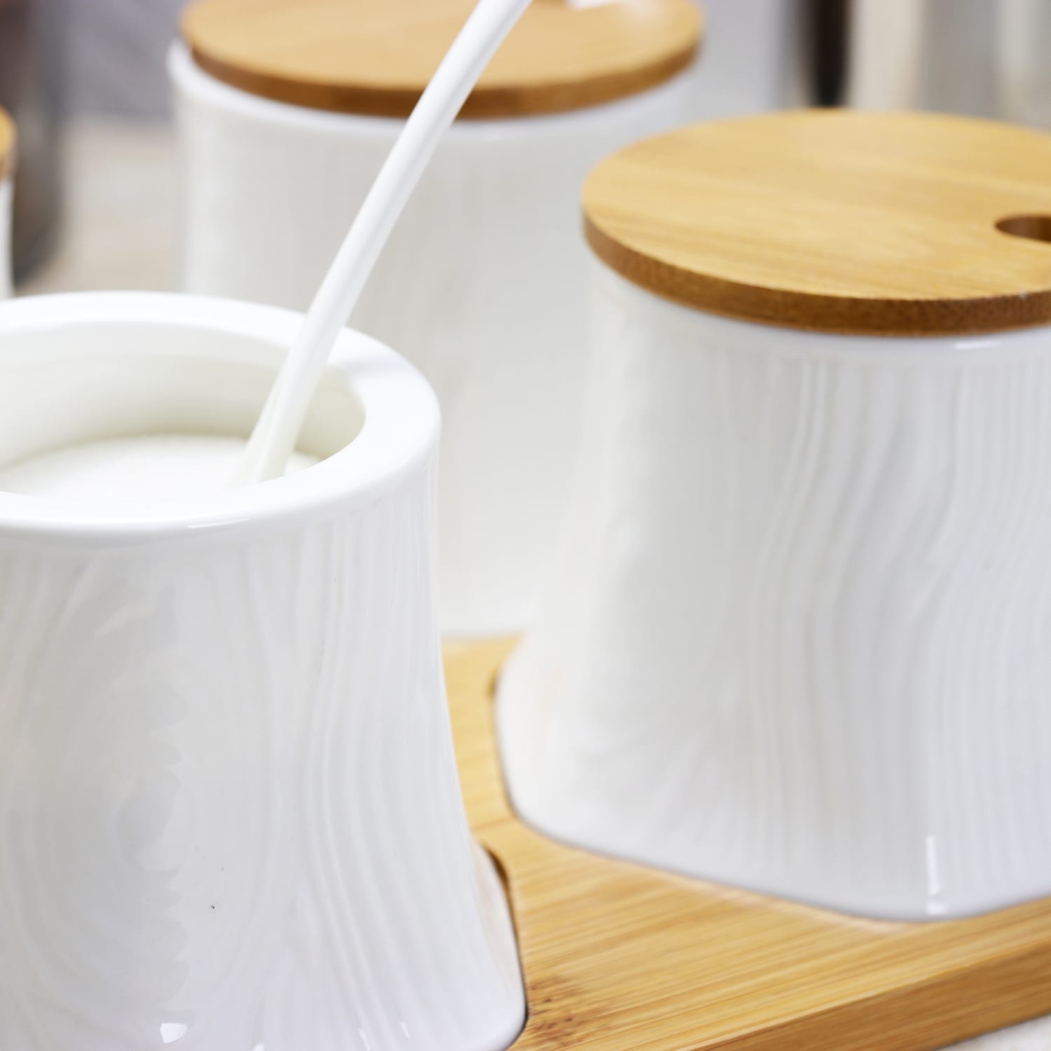Elama 13-Piece Serving Jar Set, Tall, White/Bamboo - Image 4