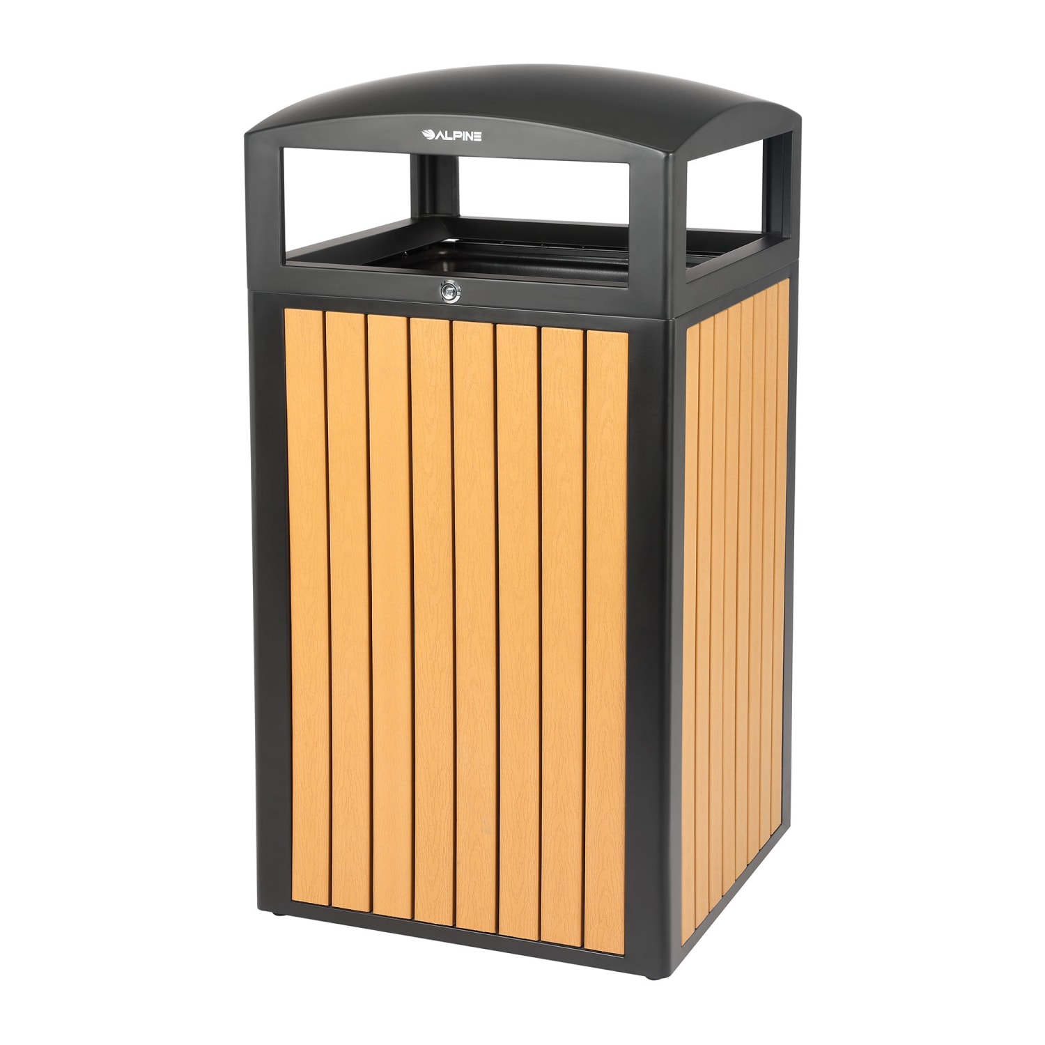 Alpine Slatted Plastic Panel Outdoor Trash Can, 40 Gallon, 40-15/16inH x 21-5/16inW x 21-5/16inD, Cedar - Image 3