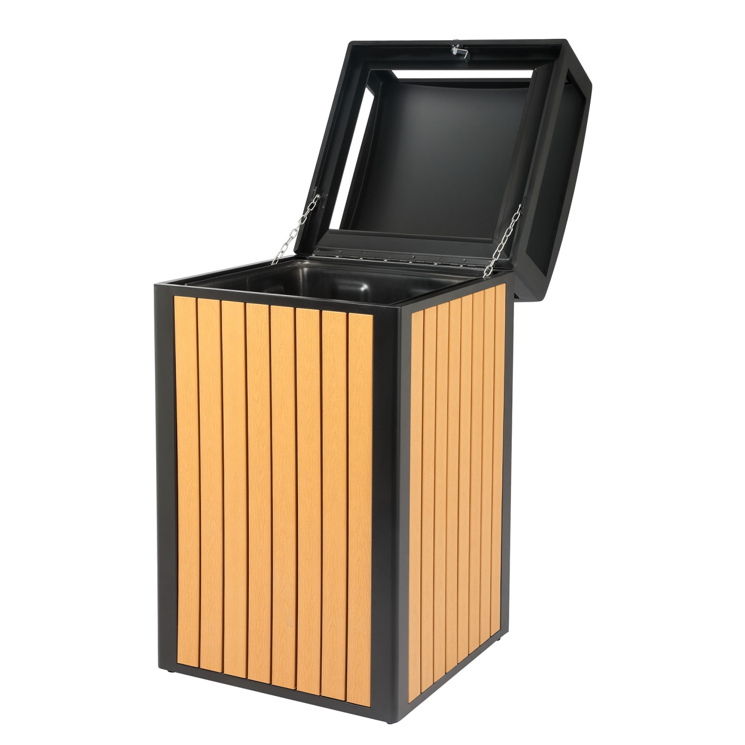 Alpine Slatted Plastic Panel Outdoor Trash Can, 40 Gallon, 40-15/16inH x 21-5/16inW x 21-5/16inD, Cedar - Image 4