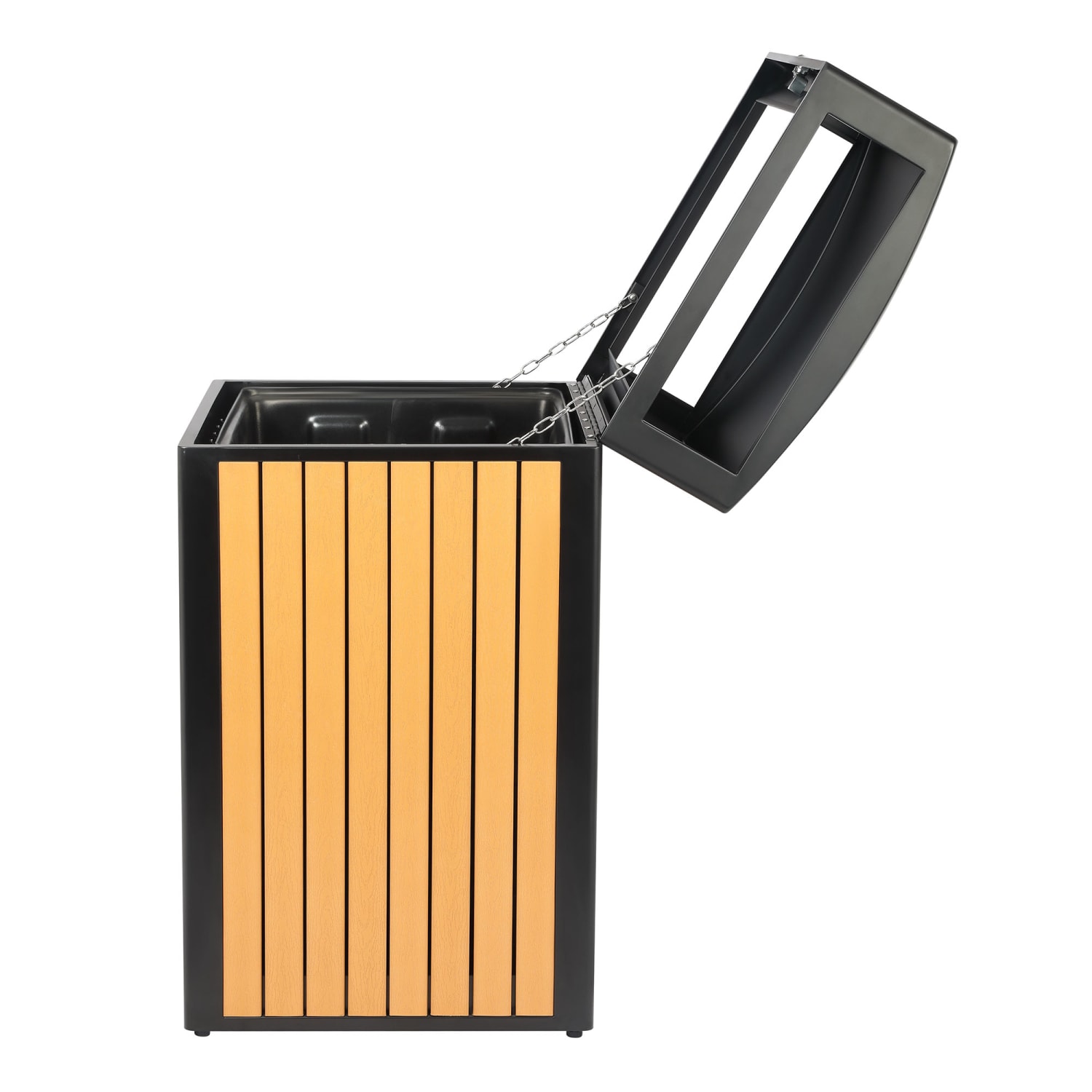Alpine Slatted Plastic Panel Outdoor Trash Can, 40 Gallon, 40-15/16inH x 21-5/16inW x 21-5/16inD, Cedar - Image 5