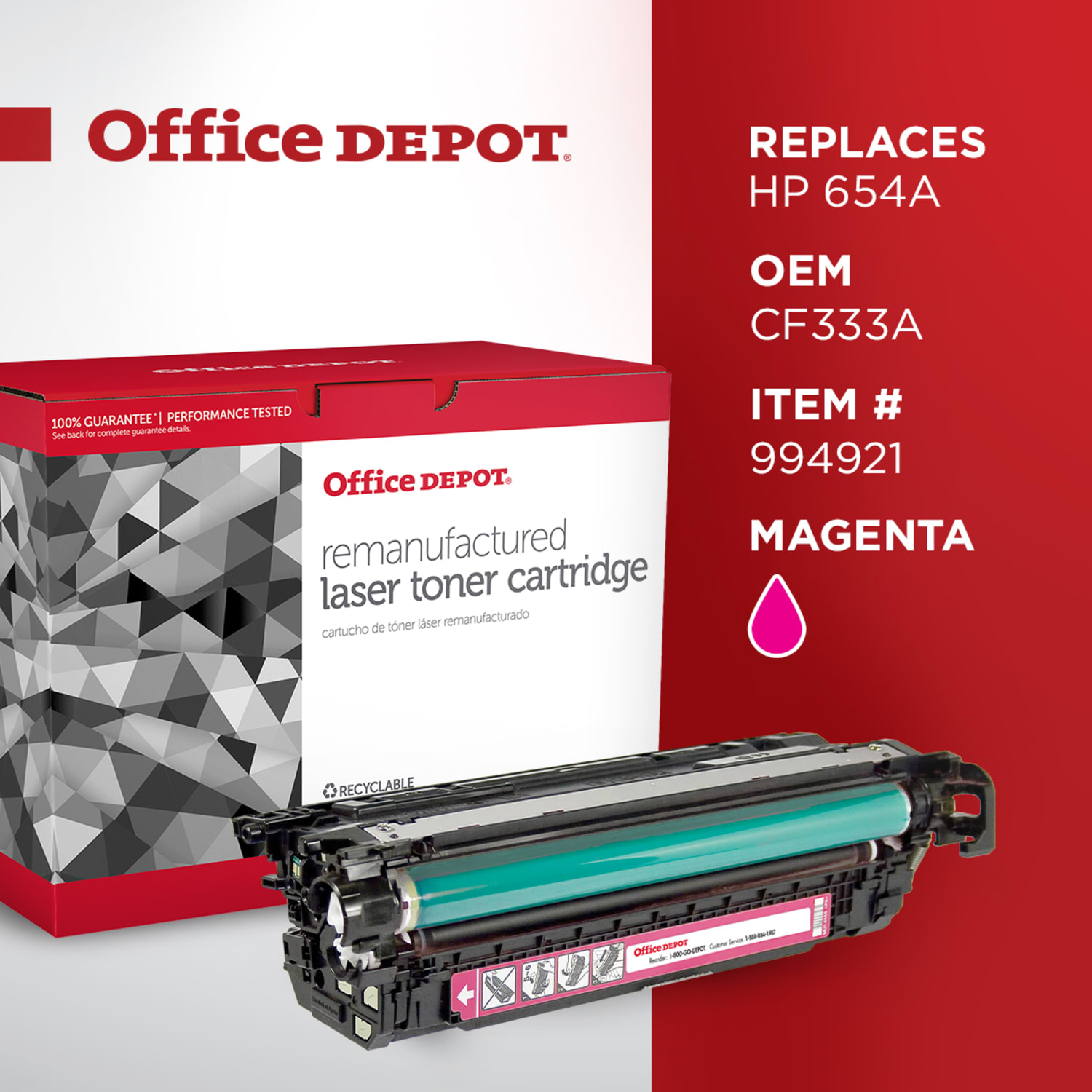 Office Depot Remanufactured Magenta Toner Cartridge Replacement for HP 654A, OD654AM - Image 6