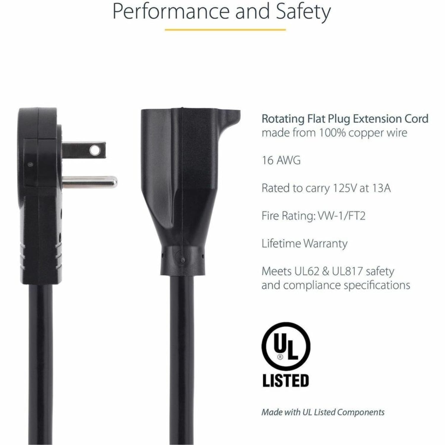 StarTech.com Rotating Flat Plug Extension Cord, 10ft, Black - Image 4