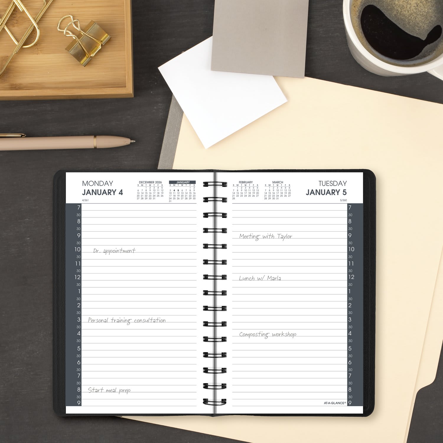 AT-A-GLANCE 2027 Daily Half-Hour Appointment Book Planner, Black, Small, 5in x 8in - Image 3