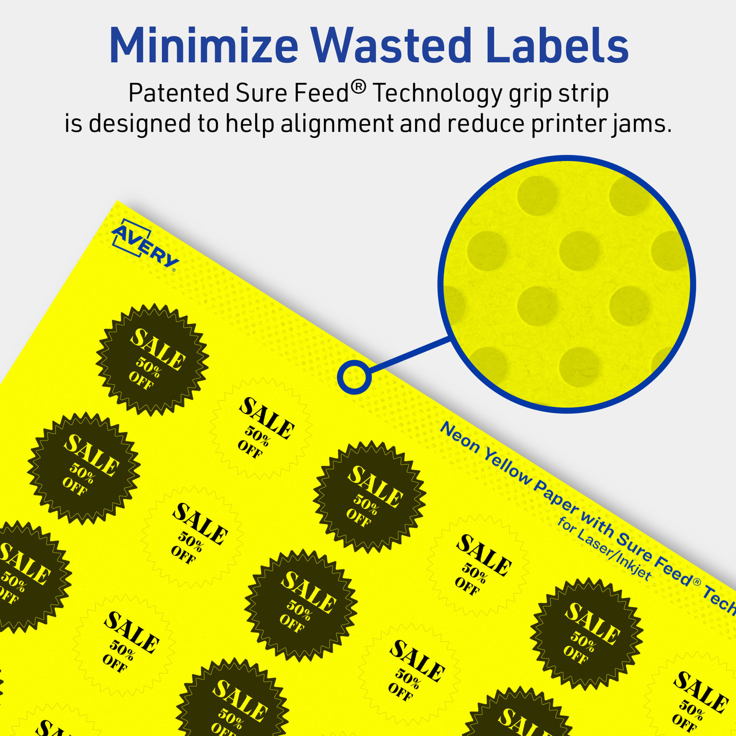 Avery Print-To-The-Edge Labels With Sure Feed Technology, 94606-NYP10, Starburst, 1in, Matte Neon Yellow, Pack of 480 - Image 5