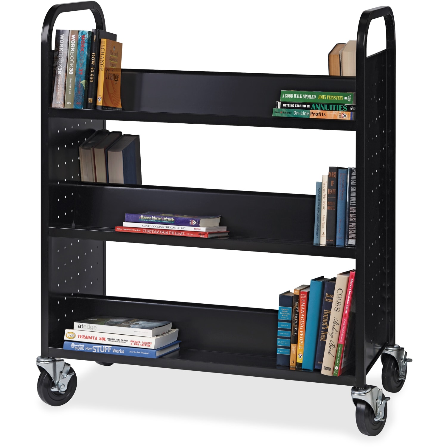 Lorell Double-sided Book Cart, Black - Image 5