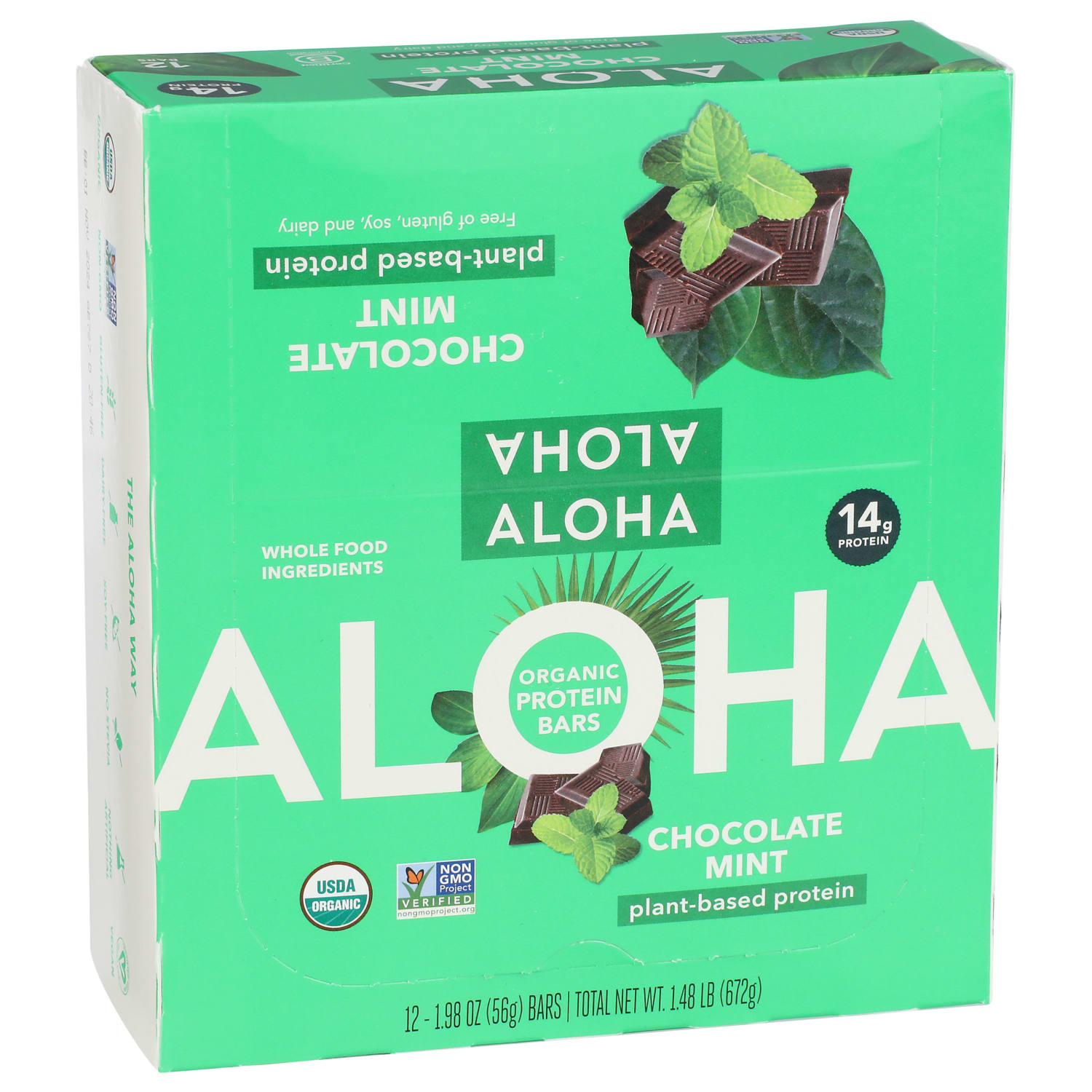 Aloha Plant Protein Bars, Organic Chocolate Mint, 1.98 Oz, Total Qty 12