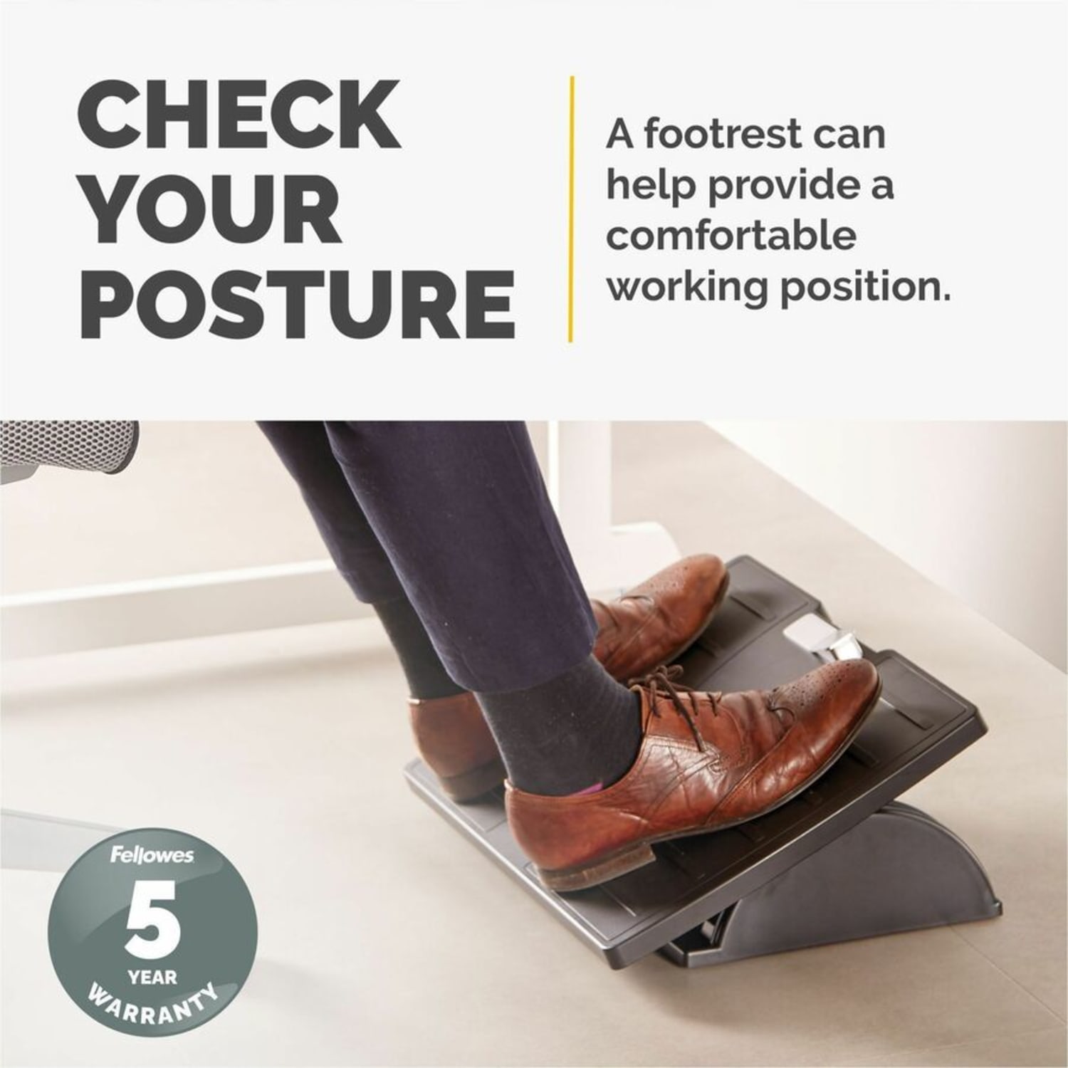 Fellowes Adjustable Locking Footrest with Microban BlackSilver PopularChairscom
