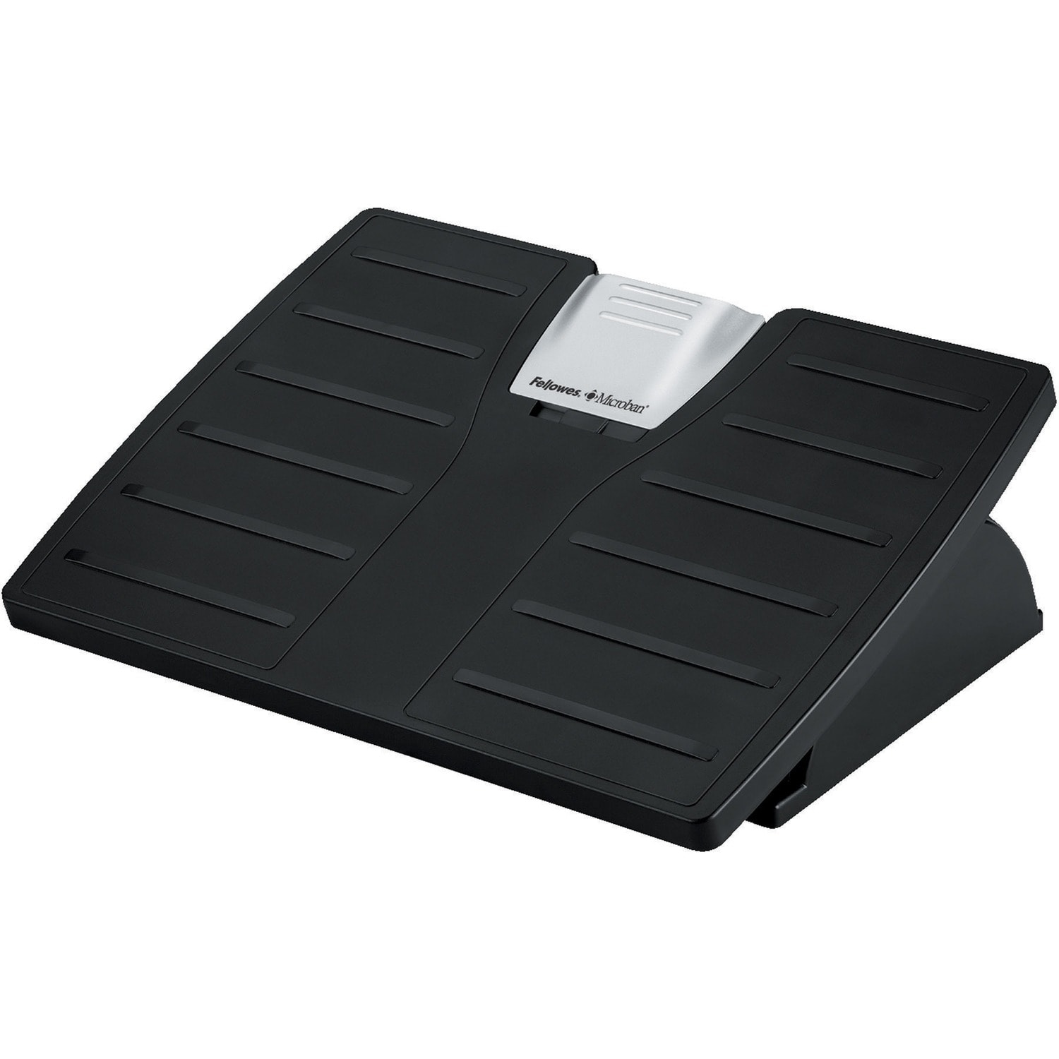 Fellowes Adjustable Locking Footrest with Microban BlackSilver PopularChairscom