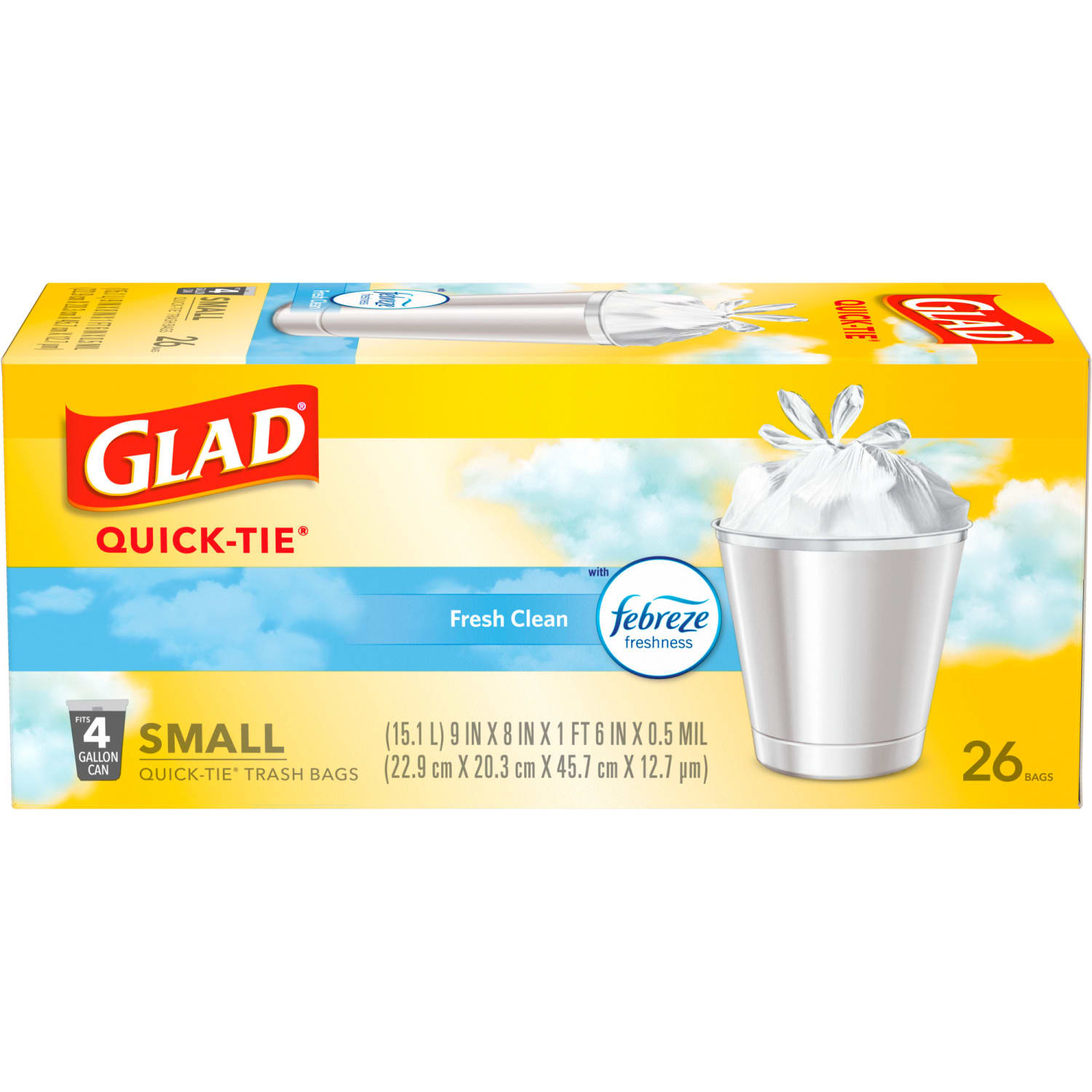 Glad Small Trash Bags, OdorShield 4 Gallon White Trash Bag, Febreze Fresh Clean, 26 Count - Image 3