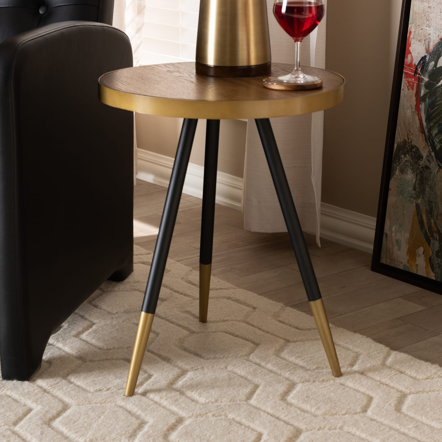 Baxton Studio Contemporary Accent Table, 21-3/4inH x 17-3/4inW x 17-5/16inD, Black/Gold/Walnut - Image 5