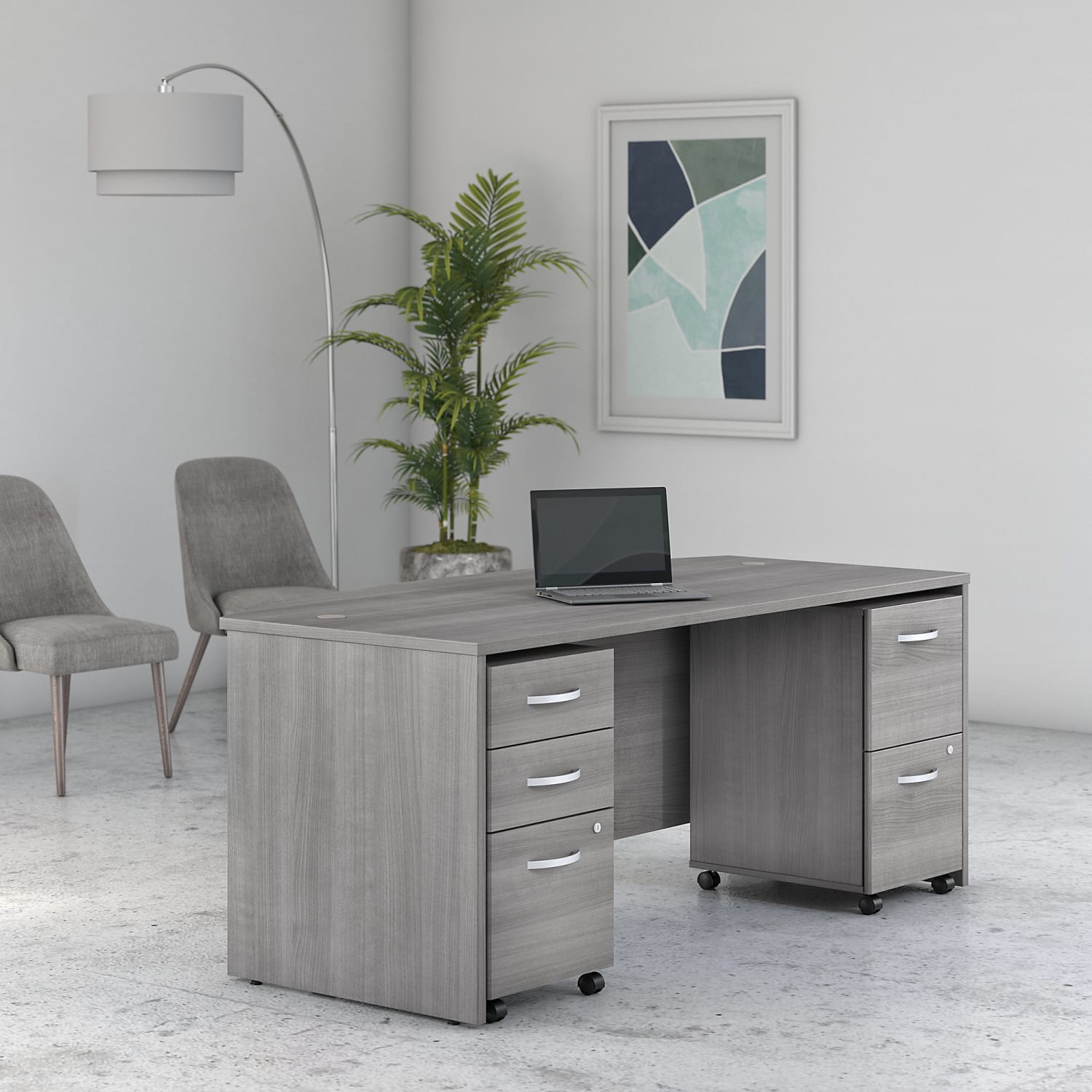 Bush Business Furniture Studio C 72inW Bow-Front Computer Desk With Mobile File Cabinets, Platinum Gray, Standard Delivery - Image 3