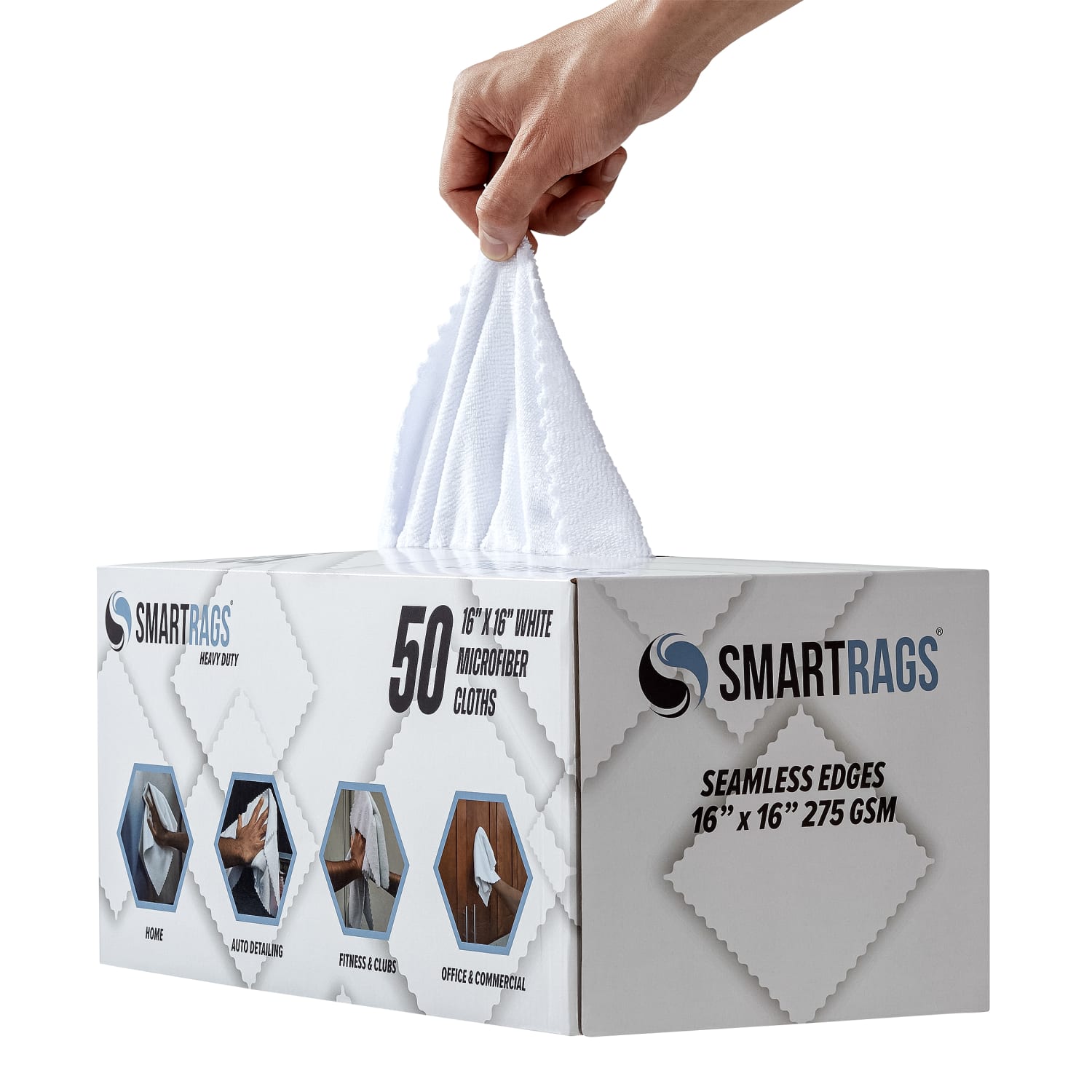 Hospeco SmartRags Disposable Microfiber Towels, 45 Gram, 275 GSM, 16in x 16in, White, 50 Towels Per Box, Case Of 8 Boxes - Image 4