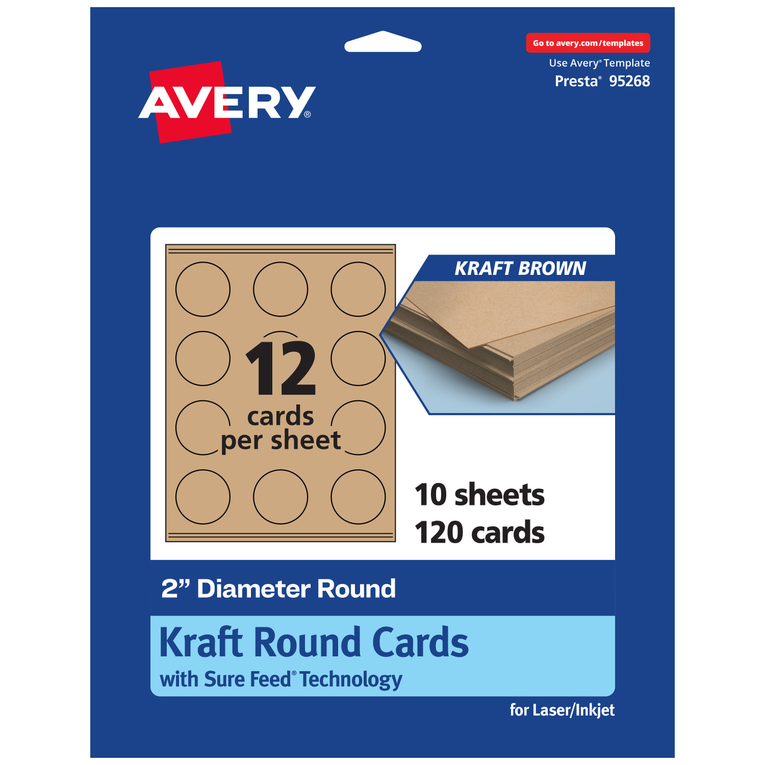 Avery Printable Business Cards With Sure Feed Technology, 95268-KMC10, Round, 2in Diameter, Kraft Brown, Pack Of 120 - Image 3