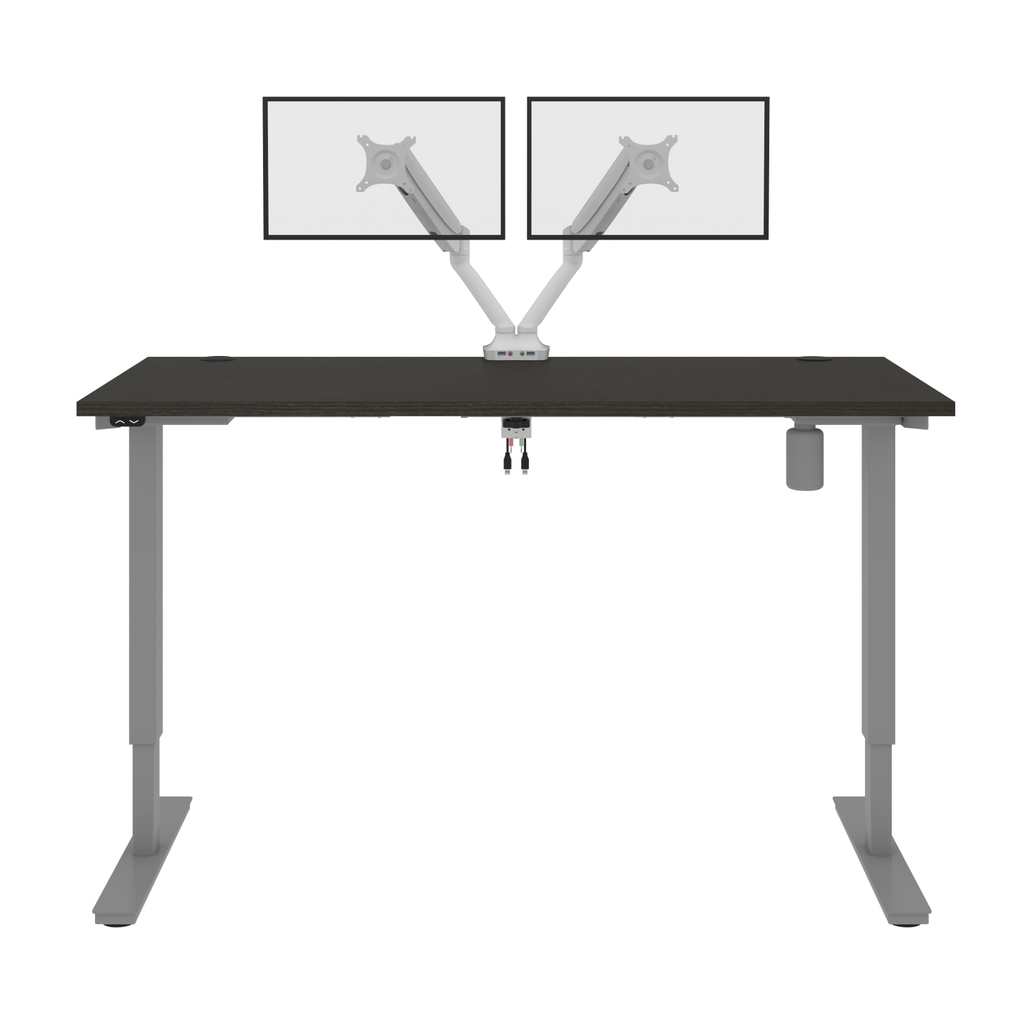 Bestar Upstand Electric 60inW Standing Desk With Dual Monitor Arm, Deep Gray - Image 4