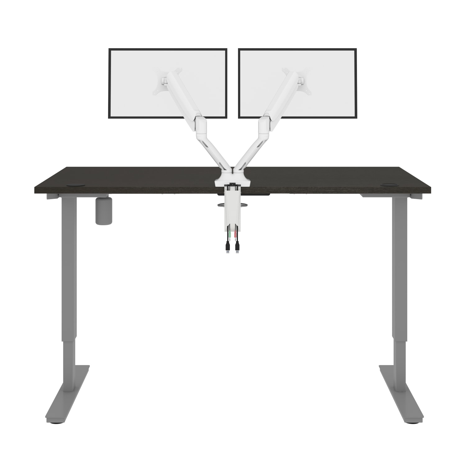 Bestar Upstand Electric 60inW Standing Desk With Dual Monitor Arm, Deep Gray - Image 6