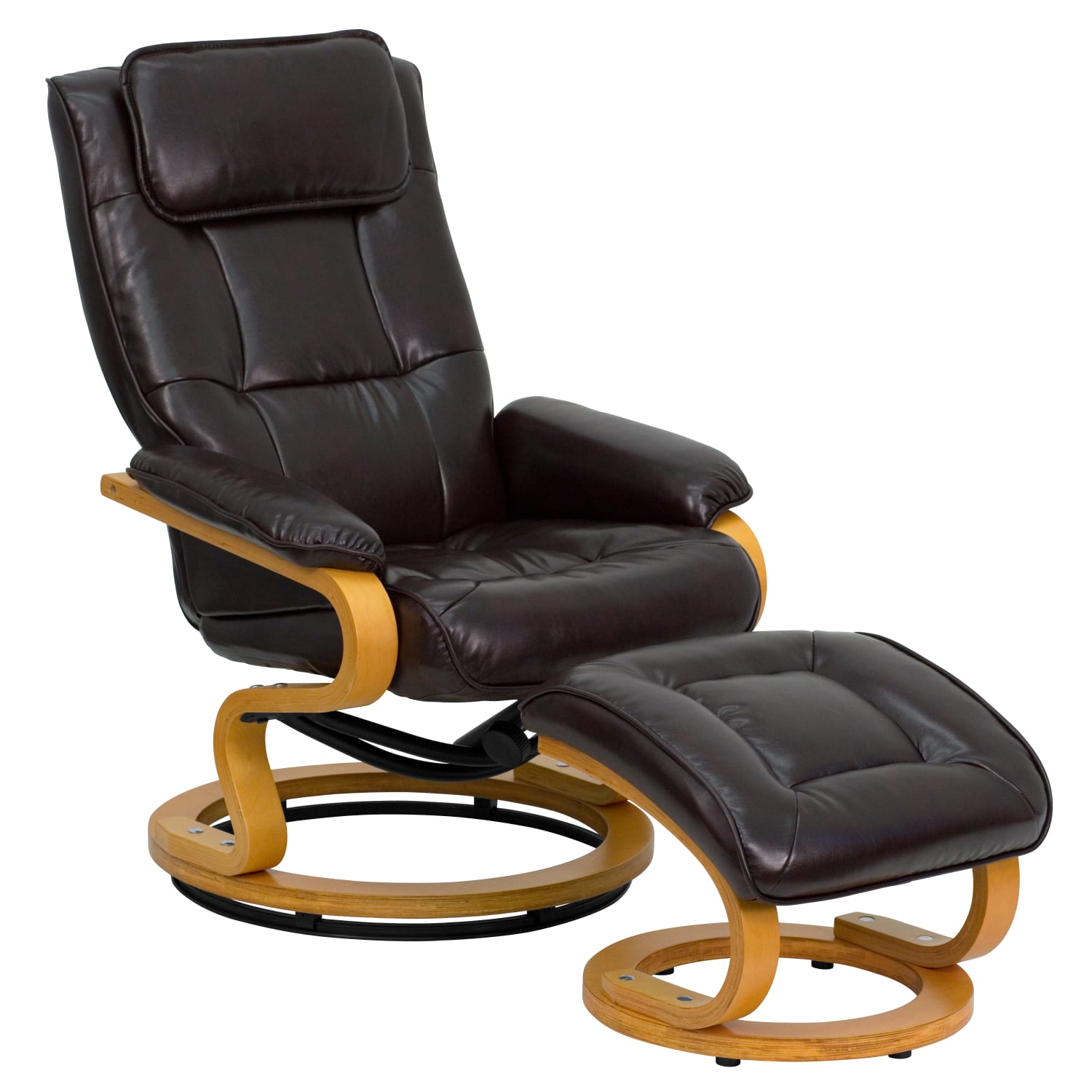 Flash Furniture Contemporary Recliner With Maple Base Ottoman, Brown/Maple - Image 3