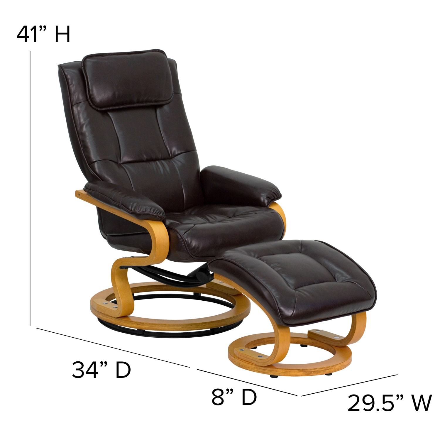 Flash Furniture Contemporary Recliner With Maple Base Ottoman, Brown/Maple - Image 6