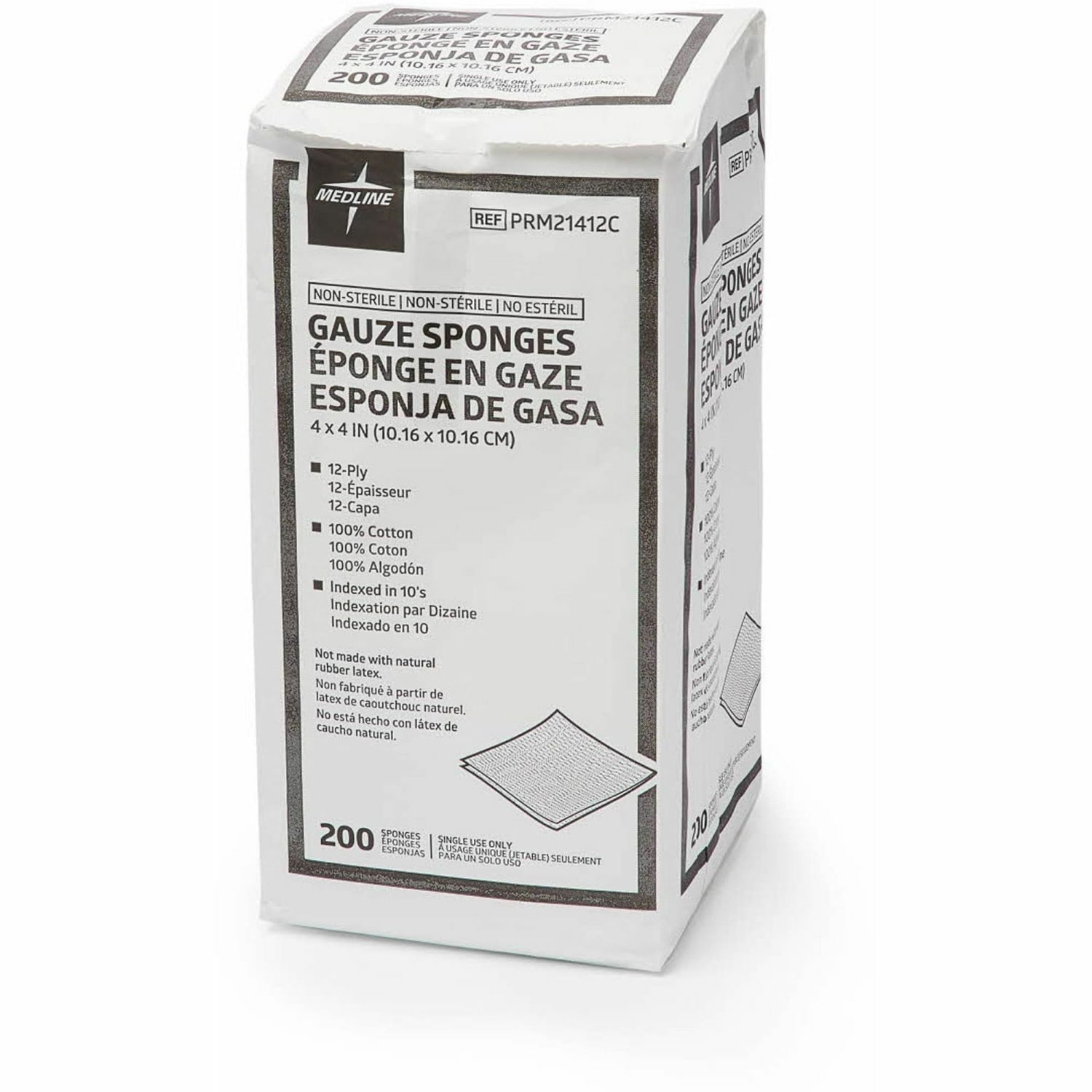 Medline Caring Non-sterile Gauze Sponges - 12 Ply - 4in Width x 4in Length - White - 200 / Box - Image 3