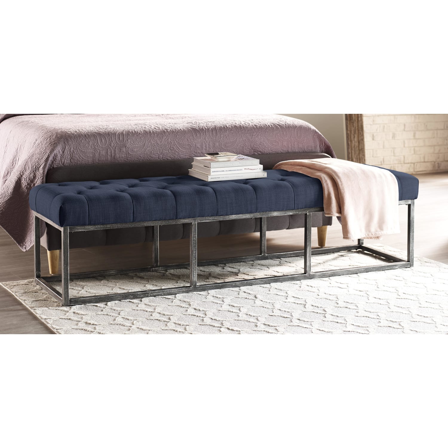 Serta Danes Tufted Bench, Cobalt Blue/Iron - Image 3