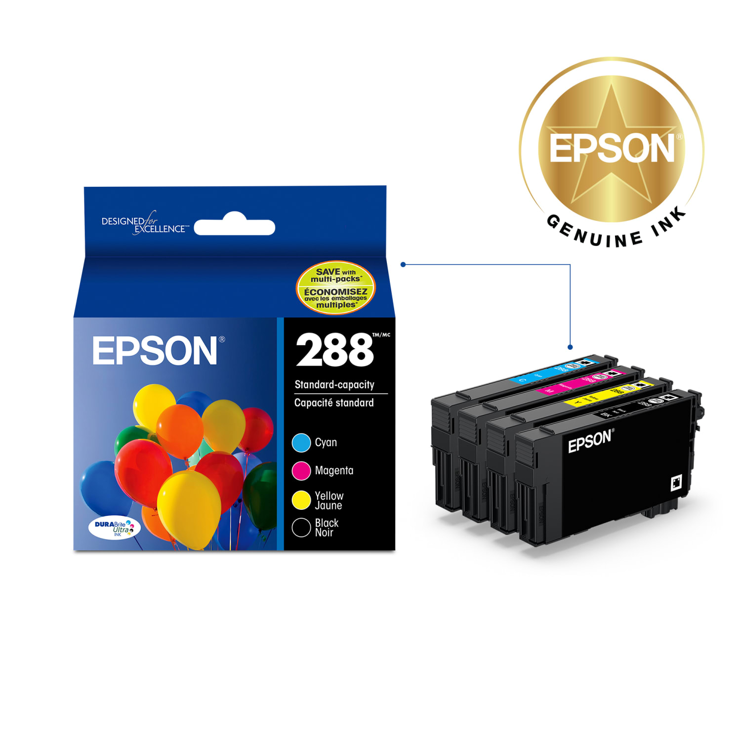 Epson DURABrite Ultra 288 Original Standard Yield Inkjet Ink Cartridge - Pigment Black, Pigment Cyan, Pigment Magenta, Pigment Yellow - 4 / Pack - 165 Pages Color, 175 Pages Black - Image 3