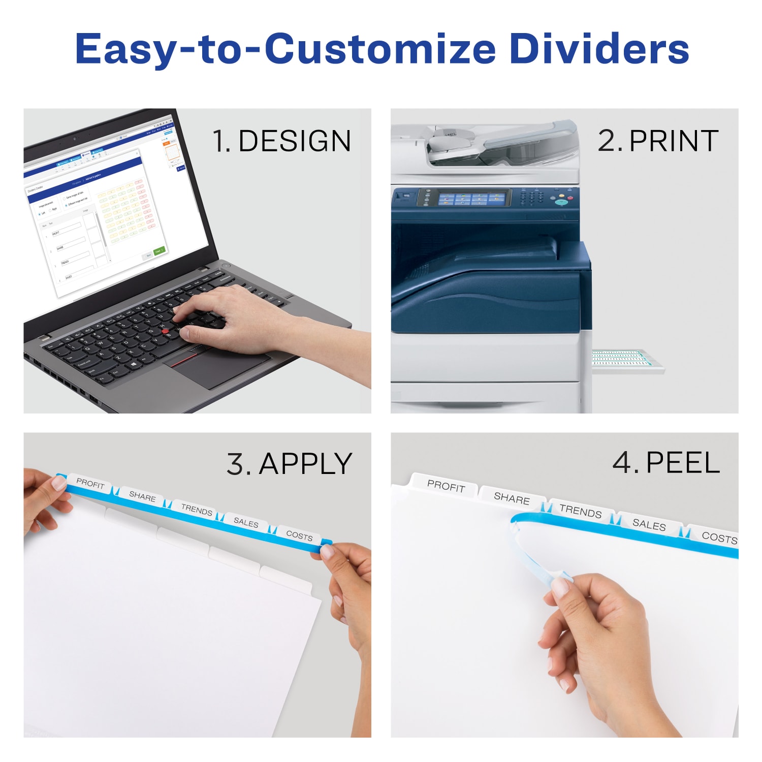 Avery Customizable Index Maker Dividers For 3 Ring Binder, Easy Print & Apply Clear Label Strip, 5 Tab, White, Copier, Pack Of 5 Sets - Image 3