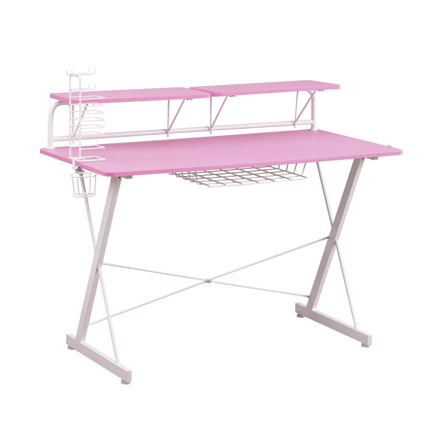 Techni Sport 48inW Carbon Gaming Computer Desk With Shelving, Pink
