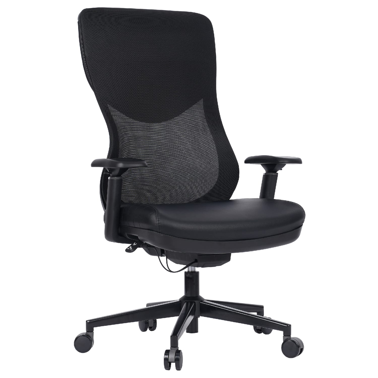 WorkPro® Fortimo Ergonomic Mesh/Vegan Leather High-Back Executive Chair, Black/Black, BIFMA Compliant