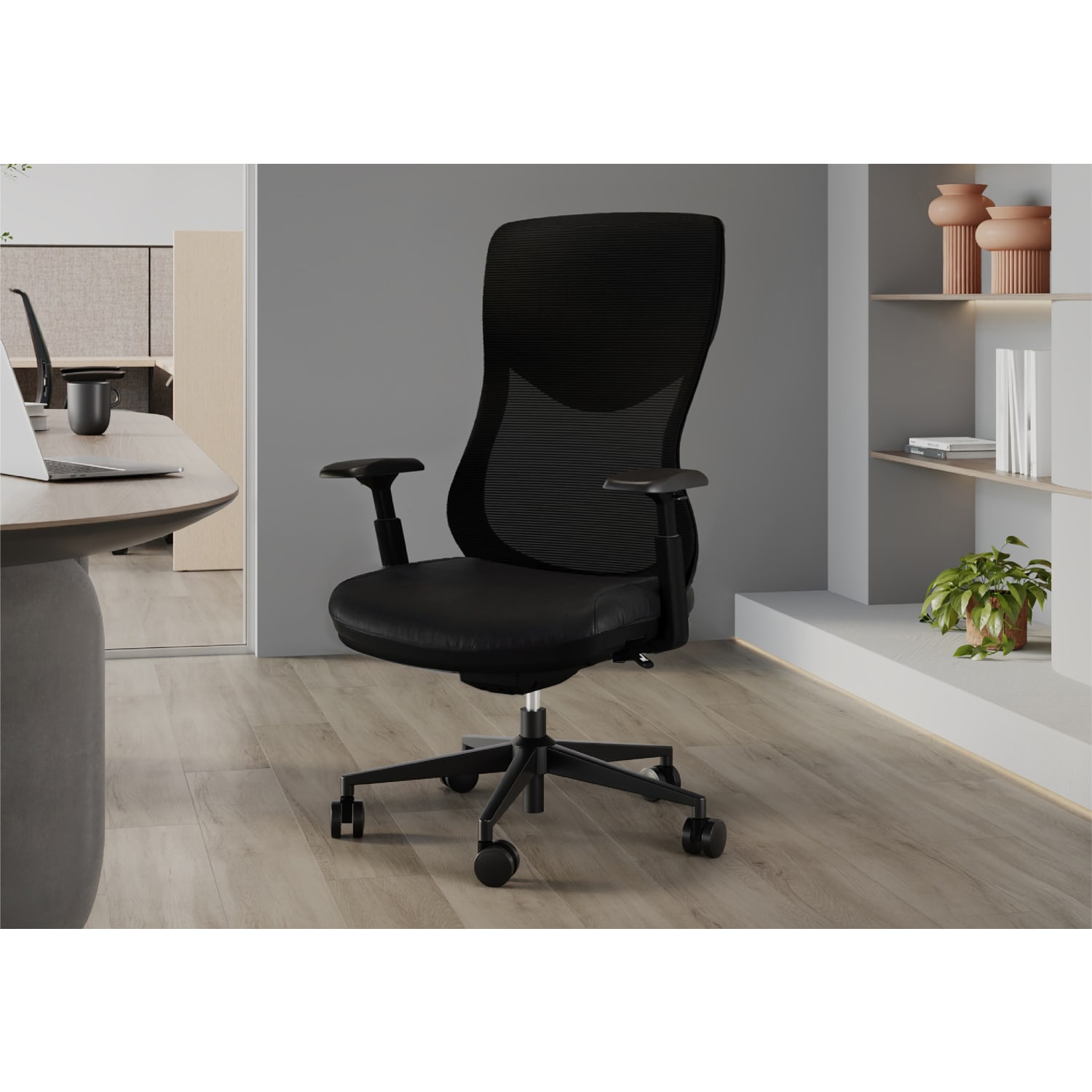 WorkPro Fortimo Ergonomic Mesh/Vegan Leather High-Back Executive Chair, Black/Black, BIFMA Compliant - Image 3