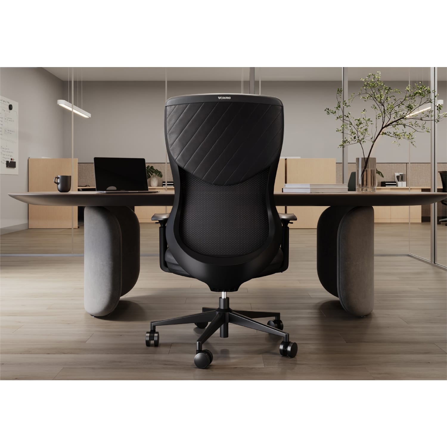 WorkPro® Fortimo Ergonomic Mesh/Vegan Leather High-Back Executive Chair, Black/Black, BIFMA Compliant - Image 8