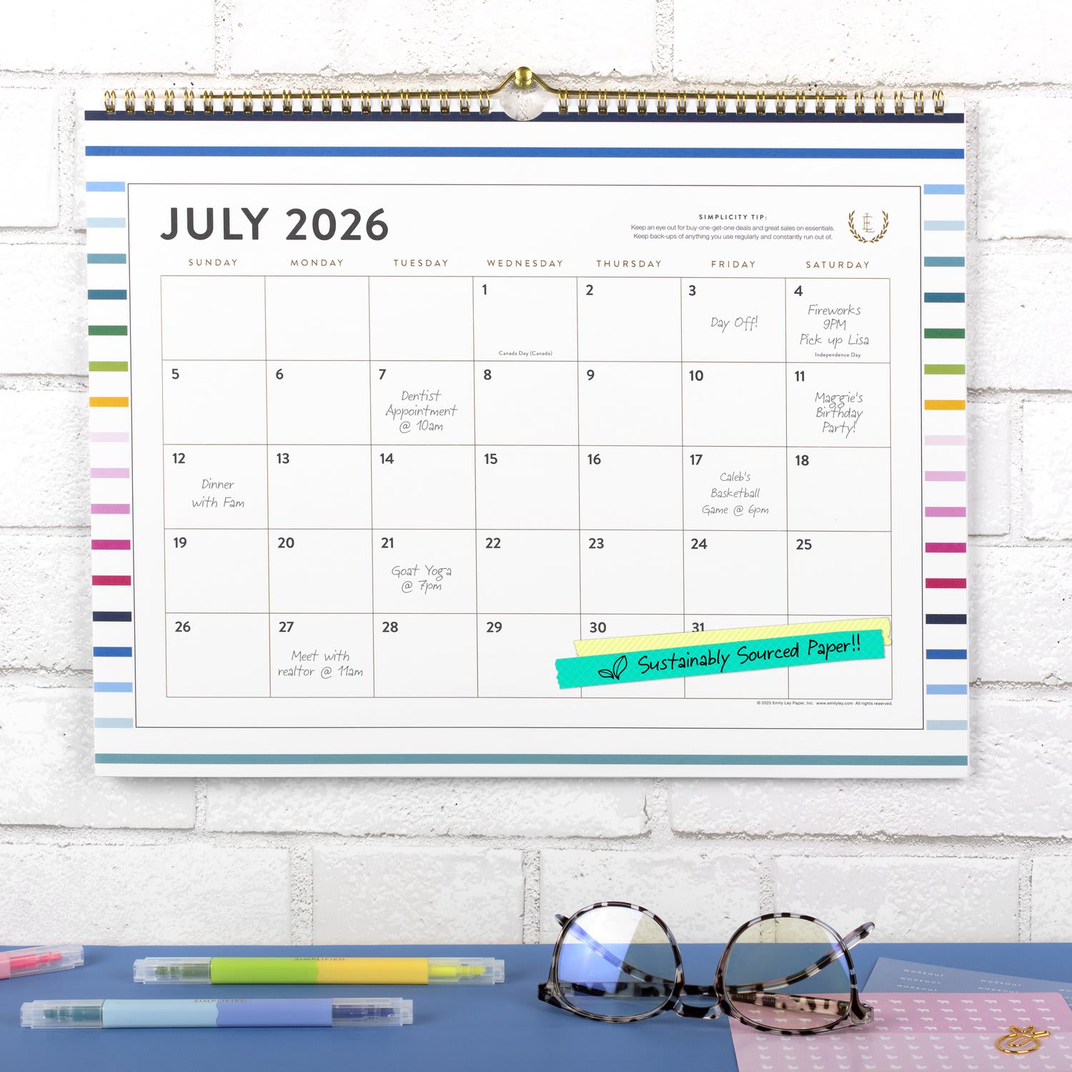 Simplified by Emily Ley for AT-A-GLANCE Academic 2026-2027 Monthly Wall Calendar, Happy Stripe, Medium, 12in x 15in - Image 3