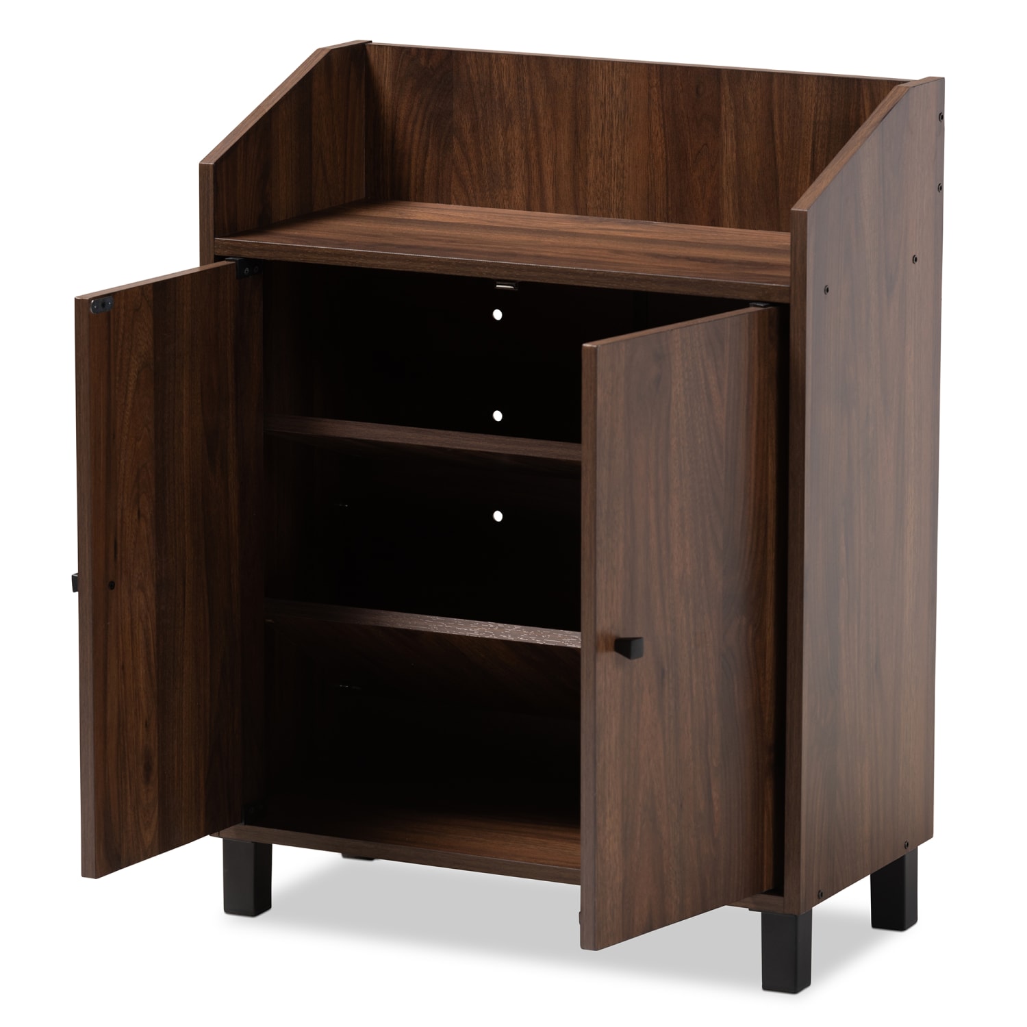 Baxton Studio Rossin 2-Door Entryway Shoe Storage Cabinet With Open Shelf, Walnut - Image 3