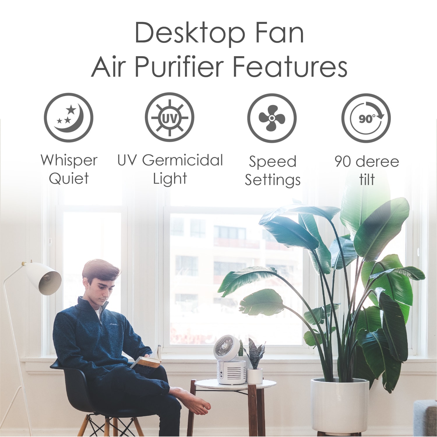 Crane Air Purifier With UVC, 150 Sq. Ft. Coverage, White - Image 4